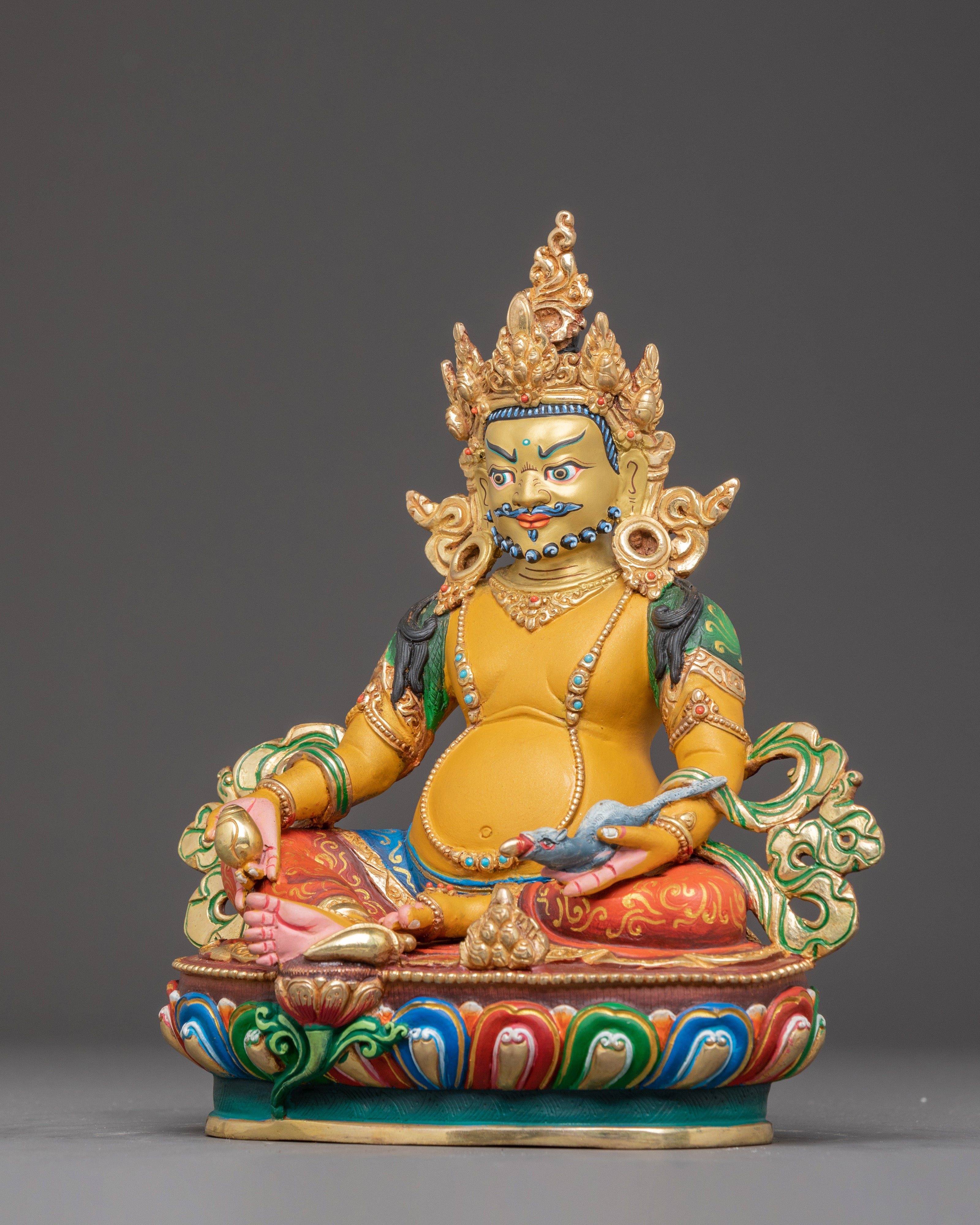 Himalayan Golden Statue of Dzambhala | Wealth Deity Figurine