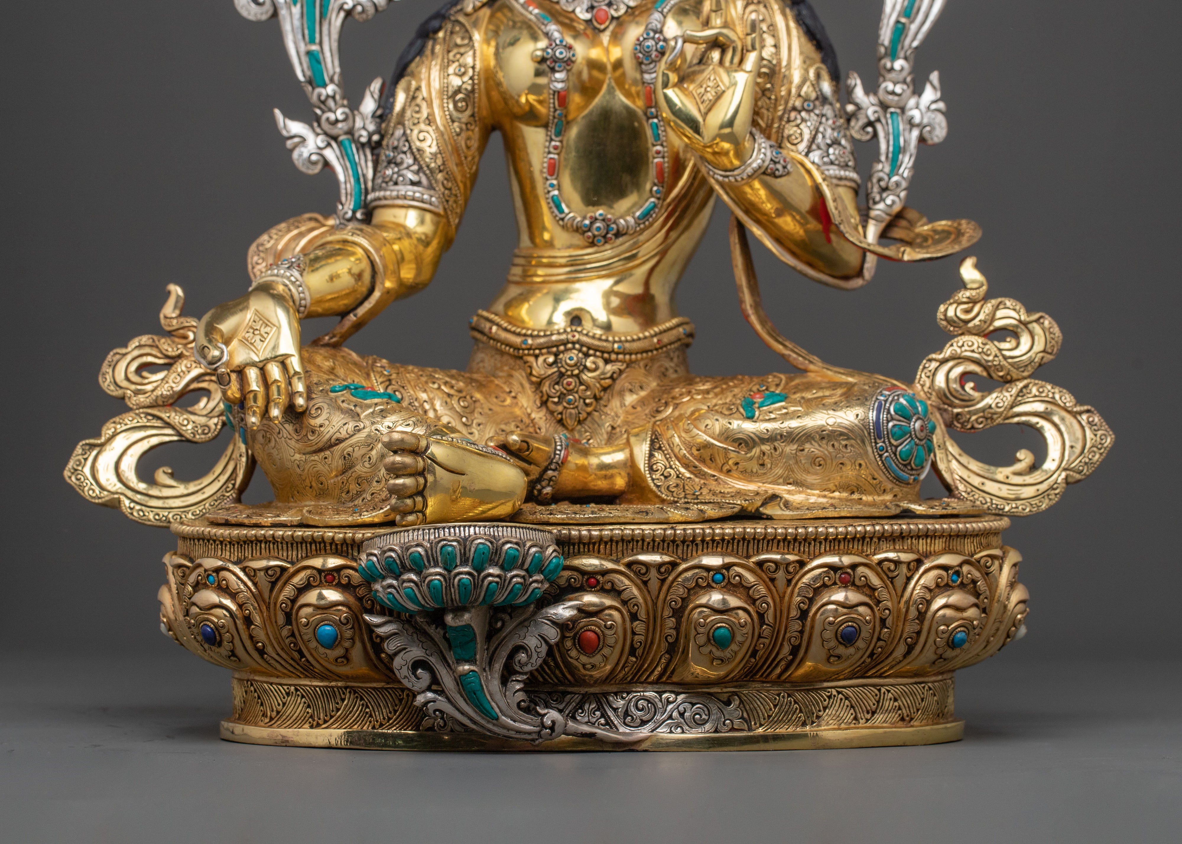 A Radiant Hand Carved Goddess Green Tara Statue