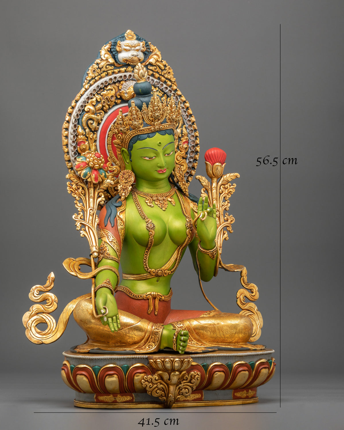 Green Tara Statue | Gold and Acrylic Painted Figurine