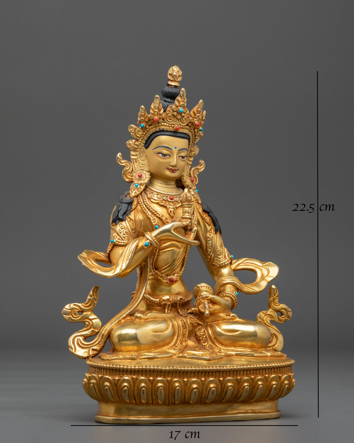 24K Gold Gilded Copper Vajrasattva Statue | Buddhist Shrine Sculpture