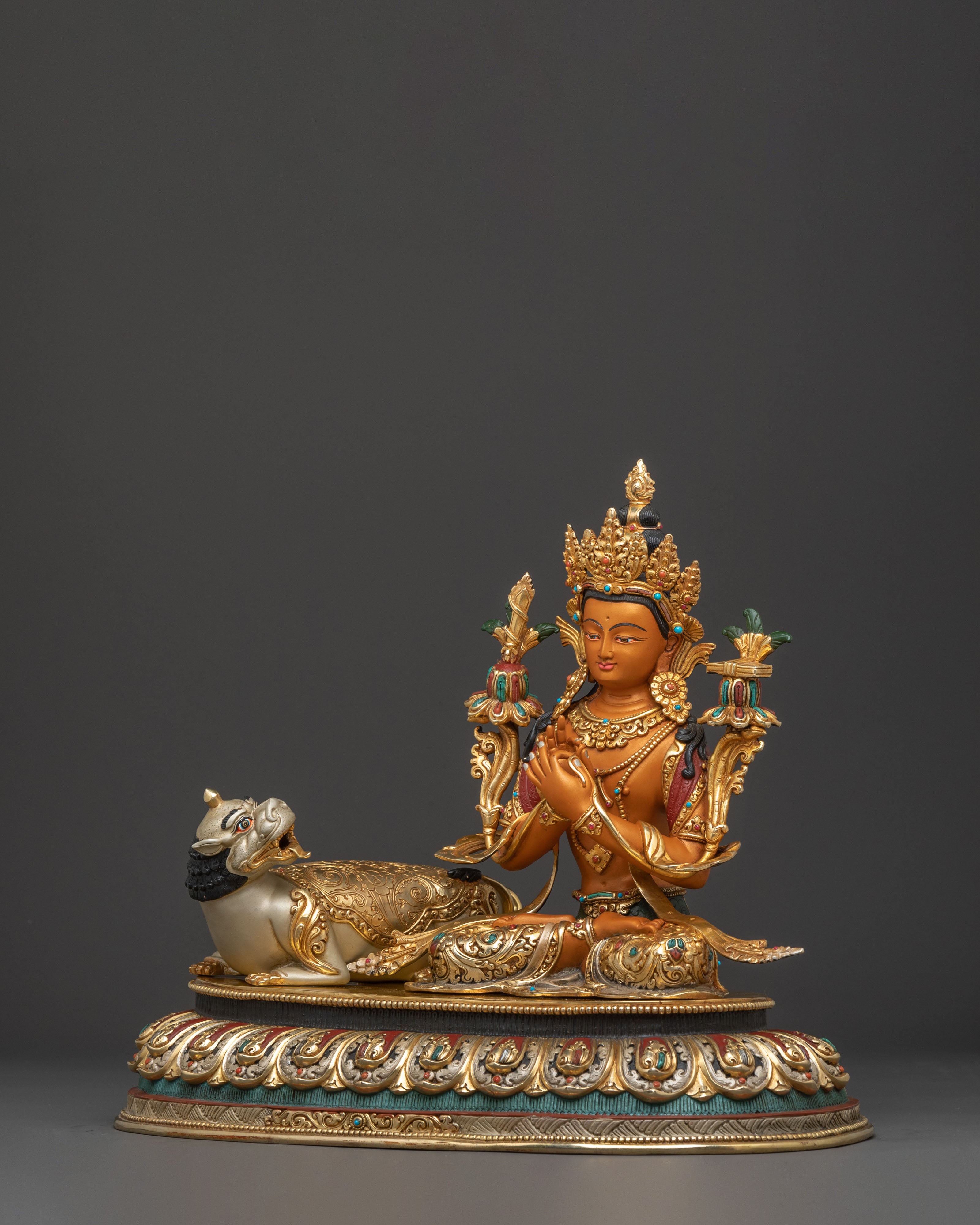 Tikshna Manjushri with Snow Lion Sculpture
