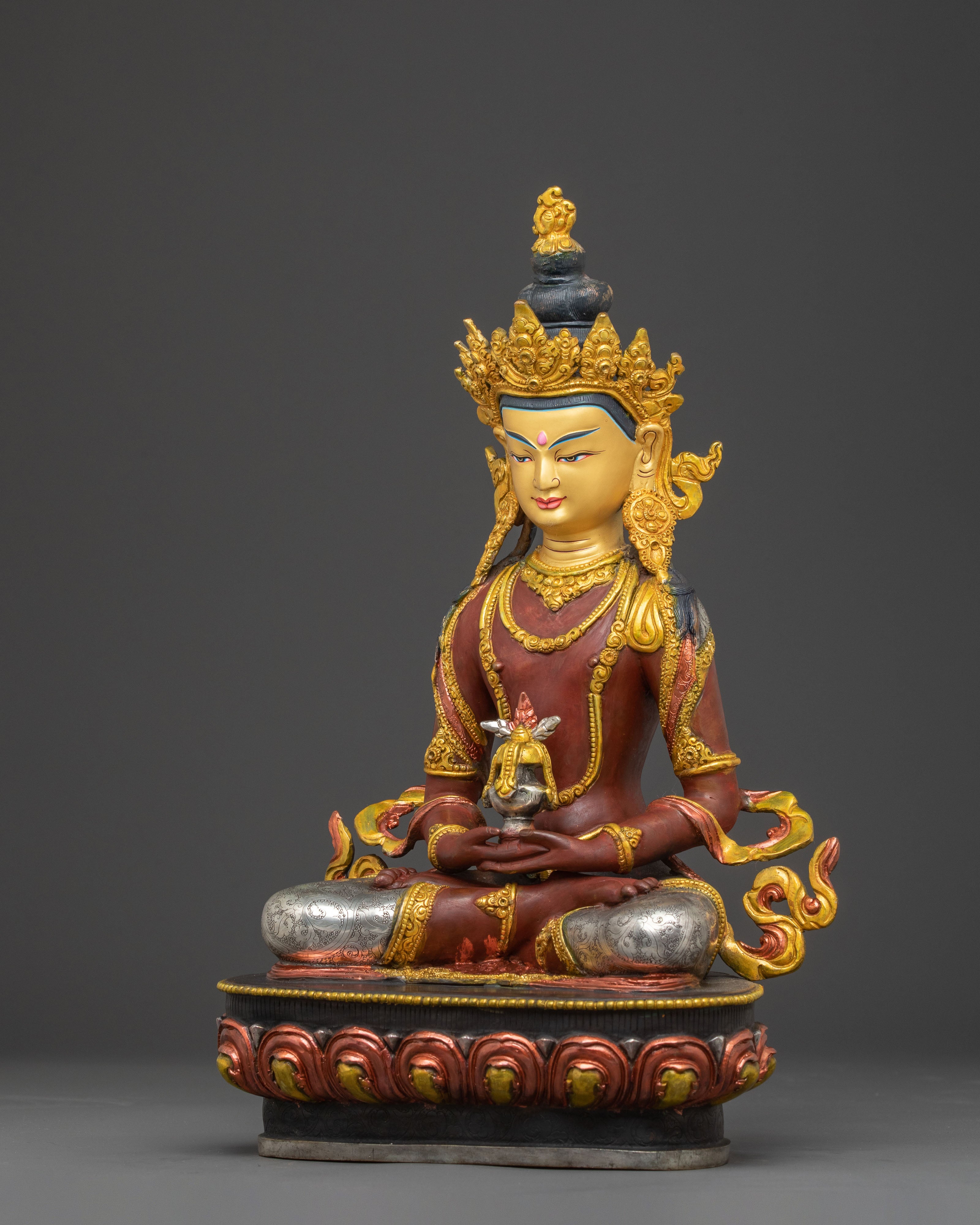 Amitayus Handcrafted Statue — Serene Gilded Copper