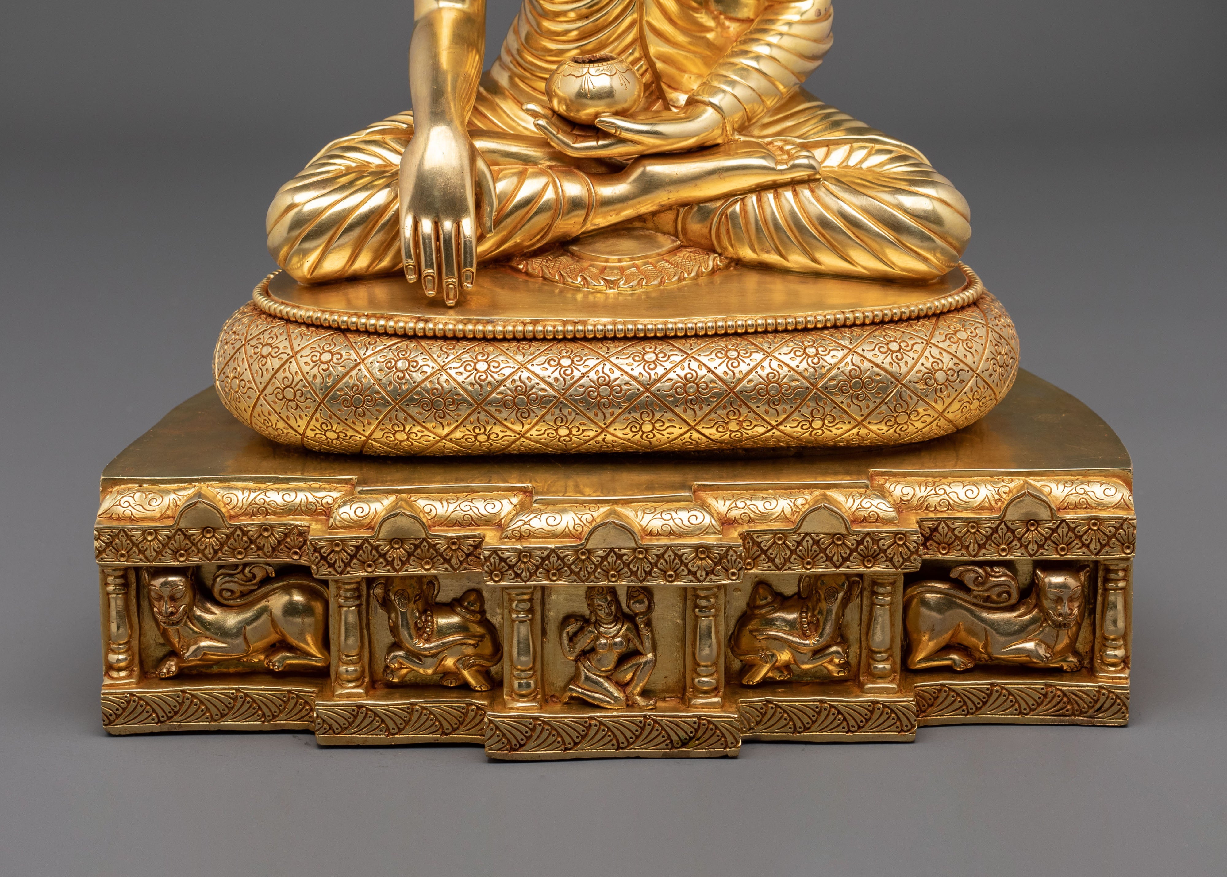 Gautama Buddha 24K Gold Gilded Sculpture: Divine Serenity