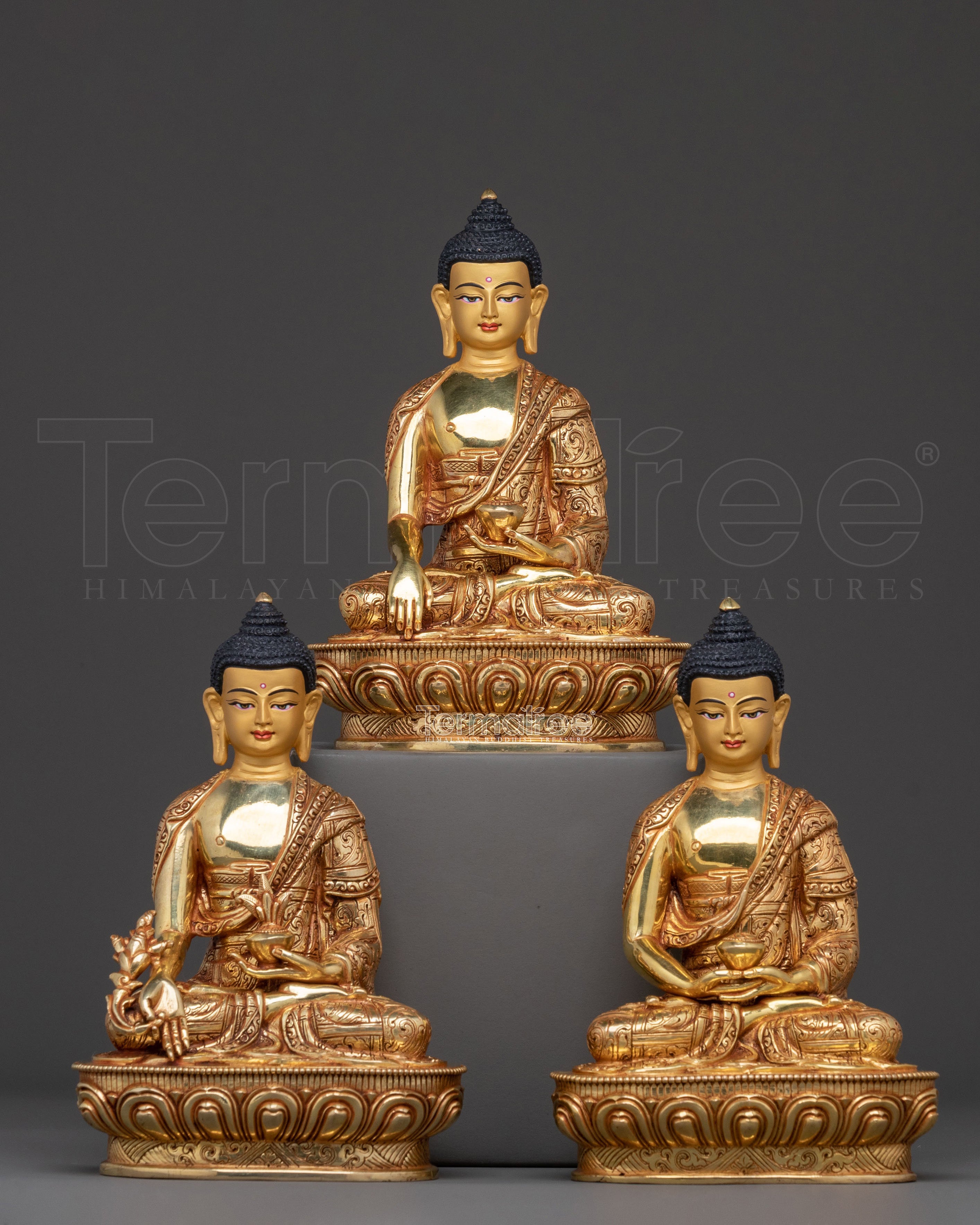 Spiritual Three Buddhas Golden Statue Set
