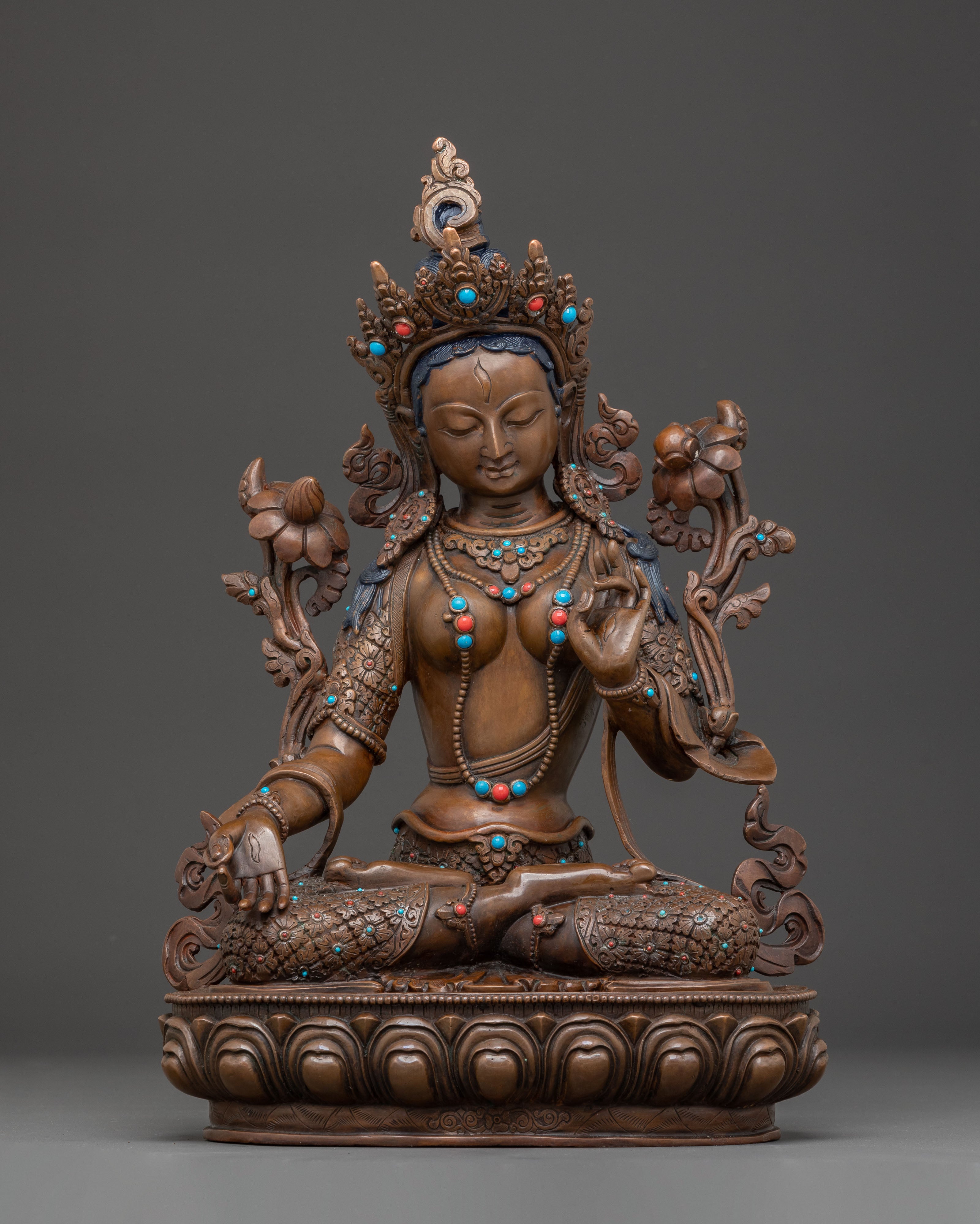 Oxidized Sculpture of Female Bodhisattva White Tara 
