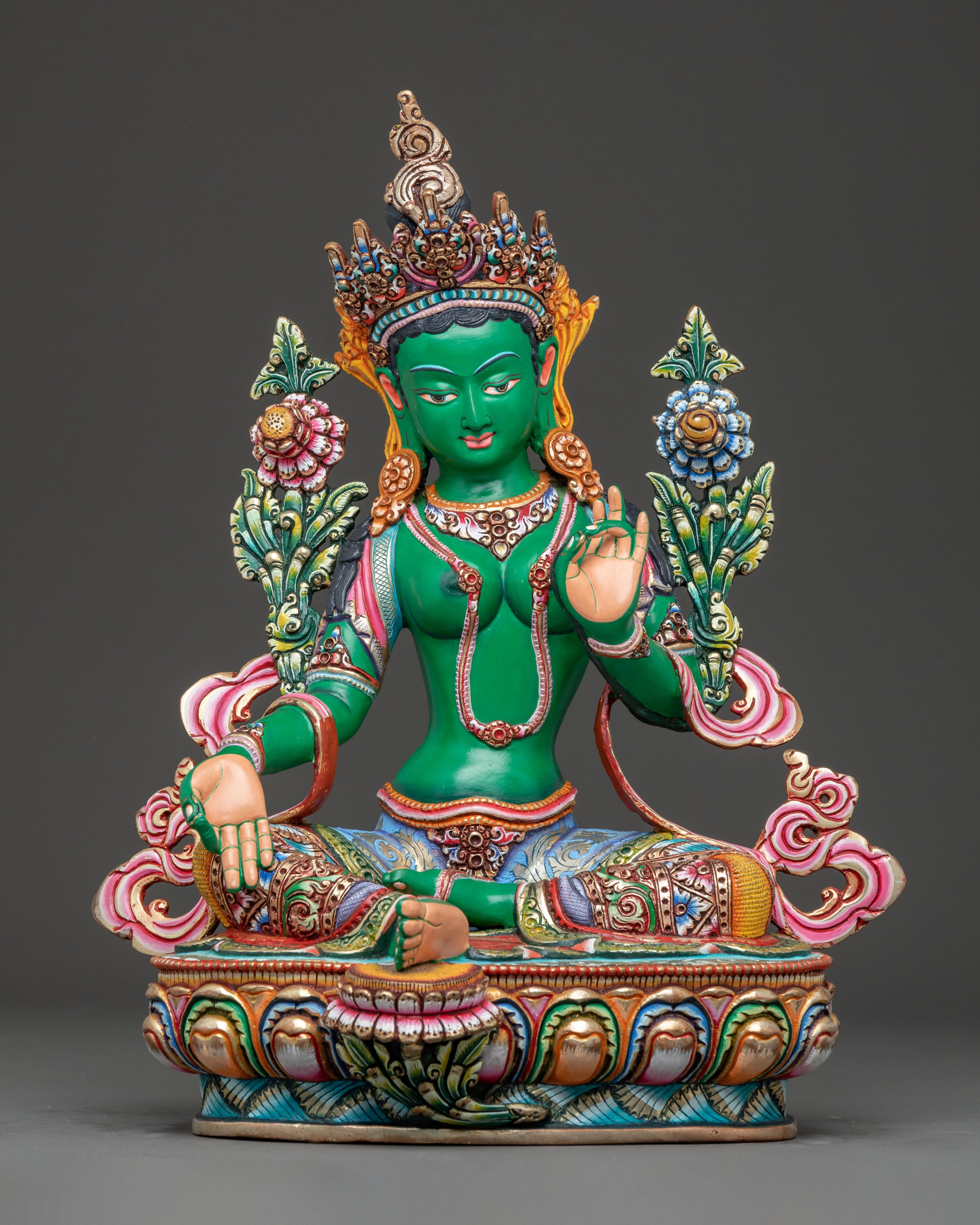Handcrafted Liberation Mother Green Tara (Shyama Tara) Sculpture