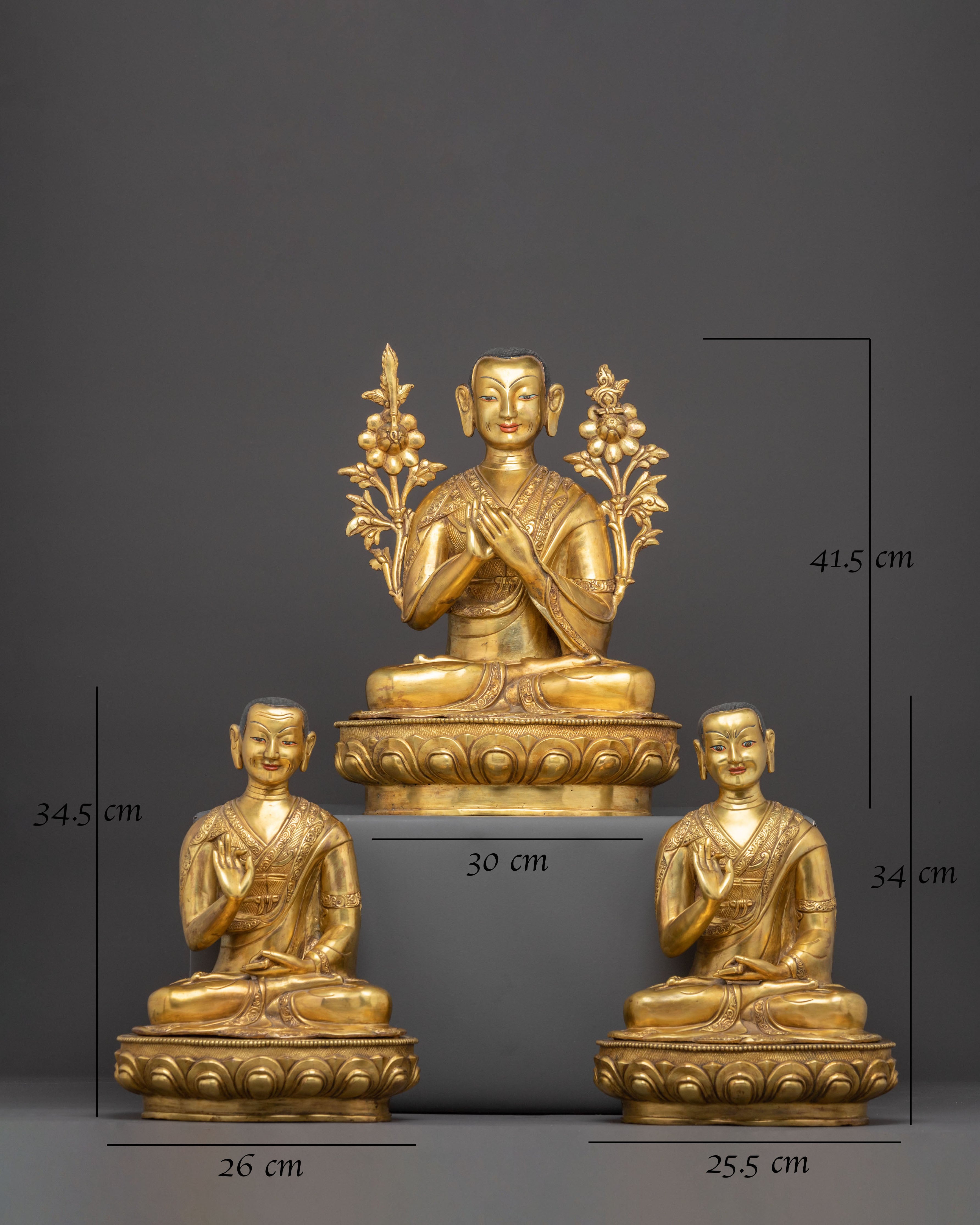 Traditional Statue of Tshongkhapa and His Disciples | Tibetan Master and Followers