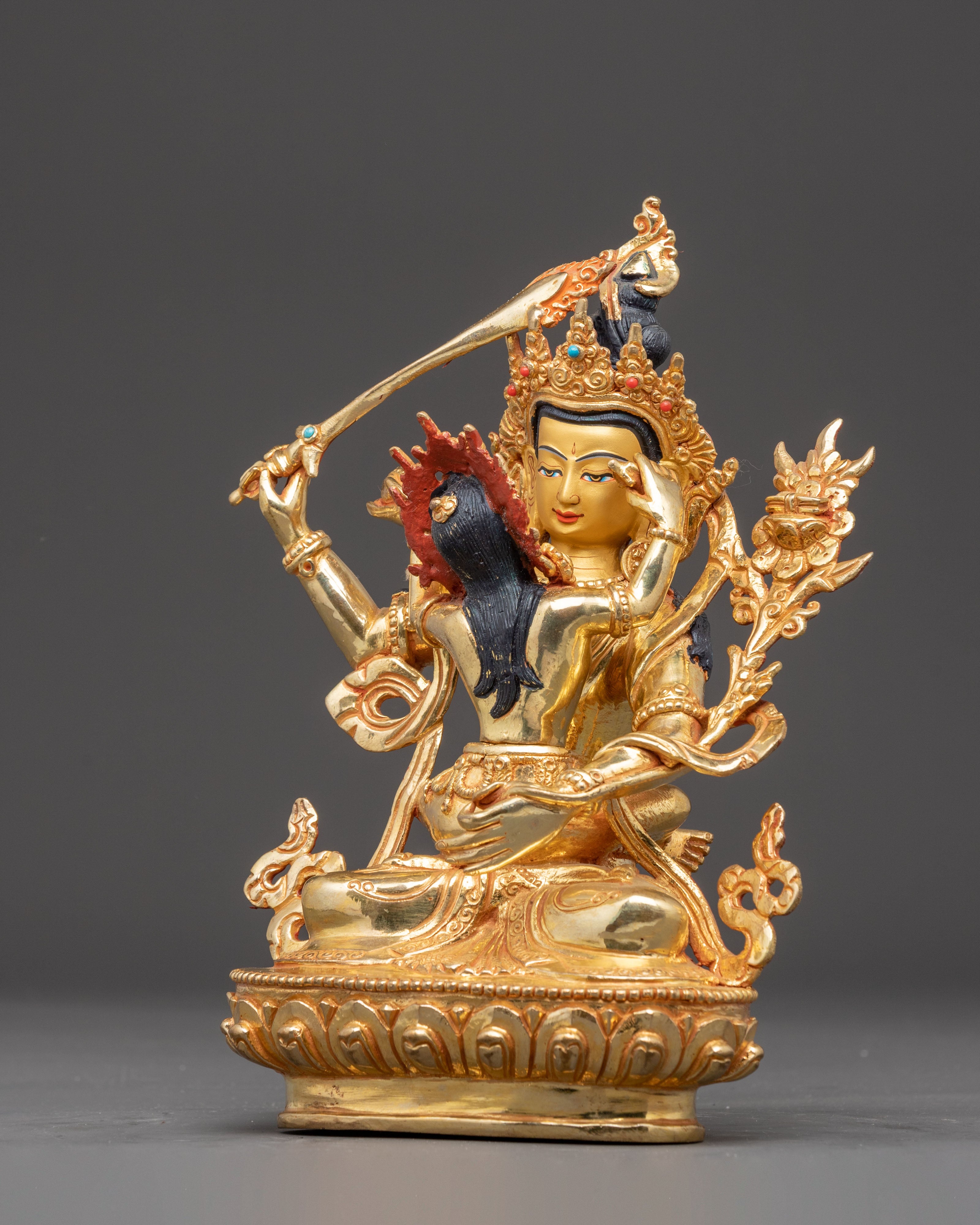 Handcrafted Copper Sculpture of Bodhisattva Manjushri