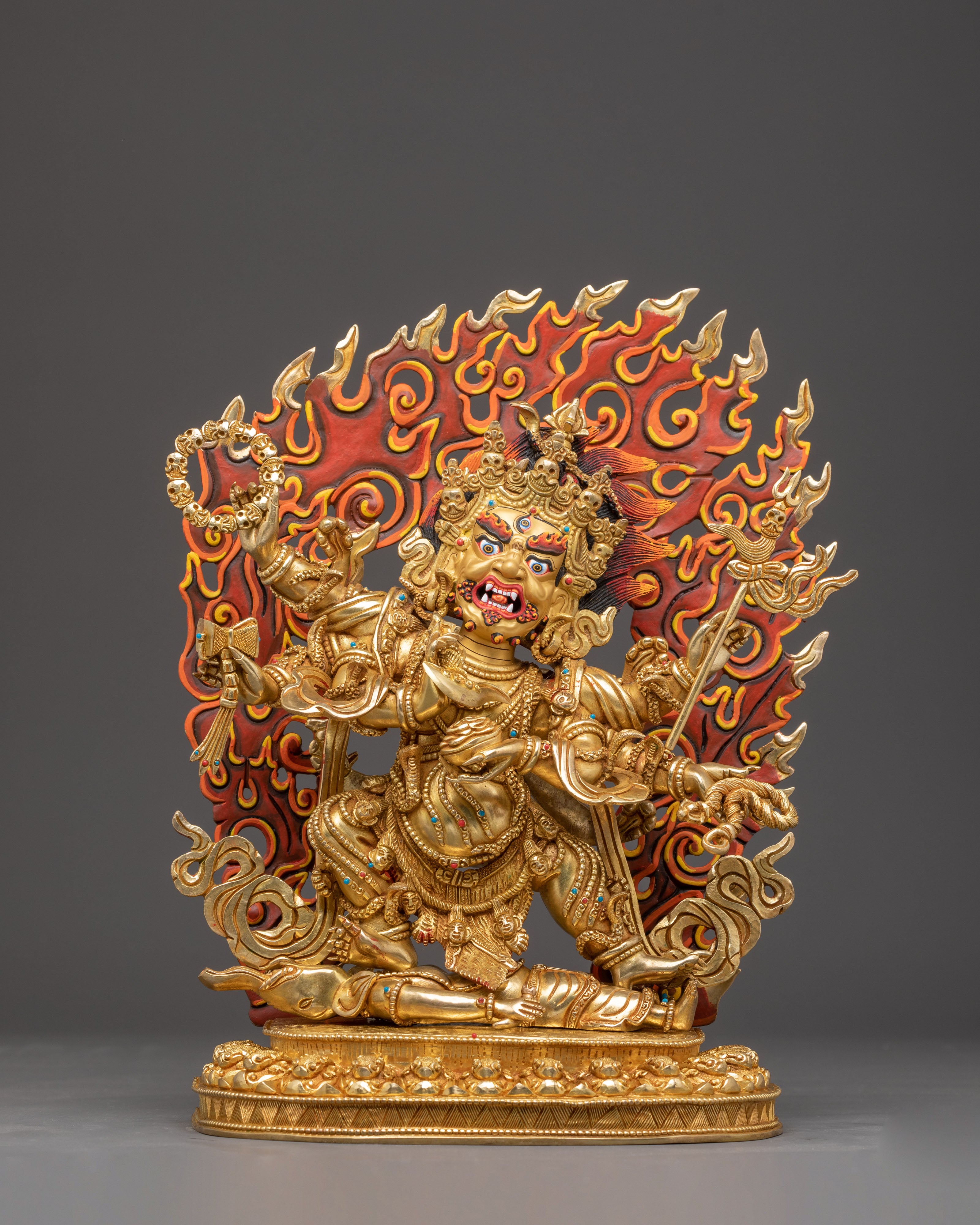 Handcrafted Six-Armed Mahakala Sculpture for Meditation