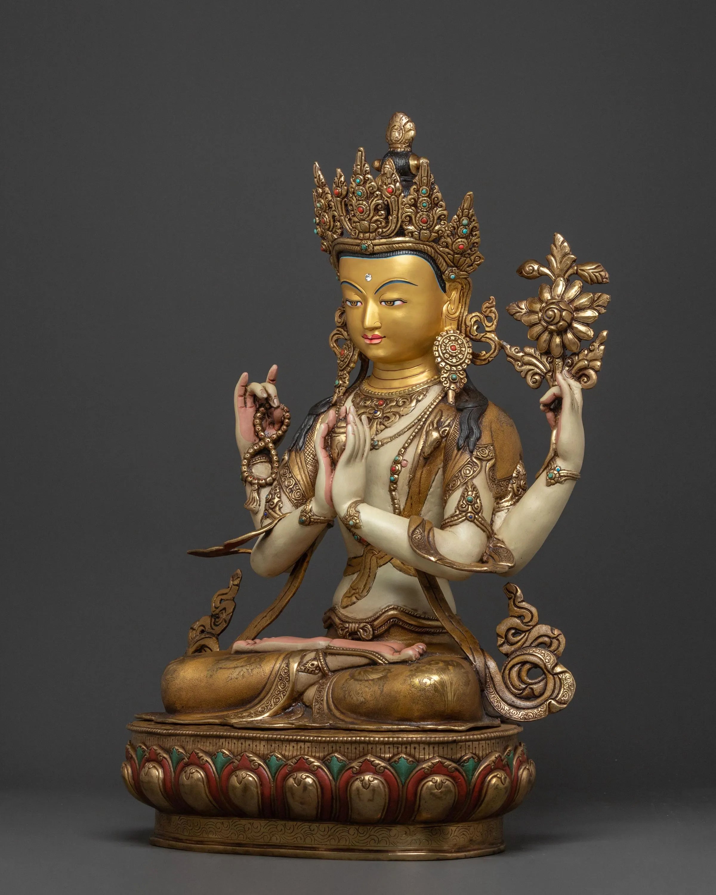 Elegant 24K Gilded Chenrezig Home Decor Statue