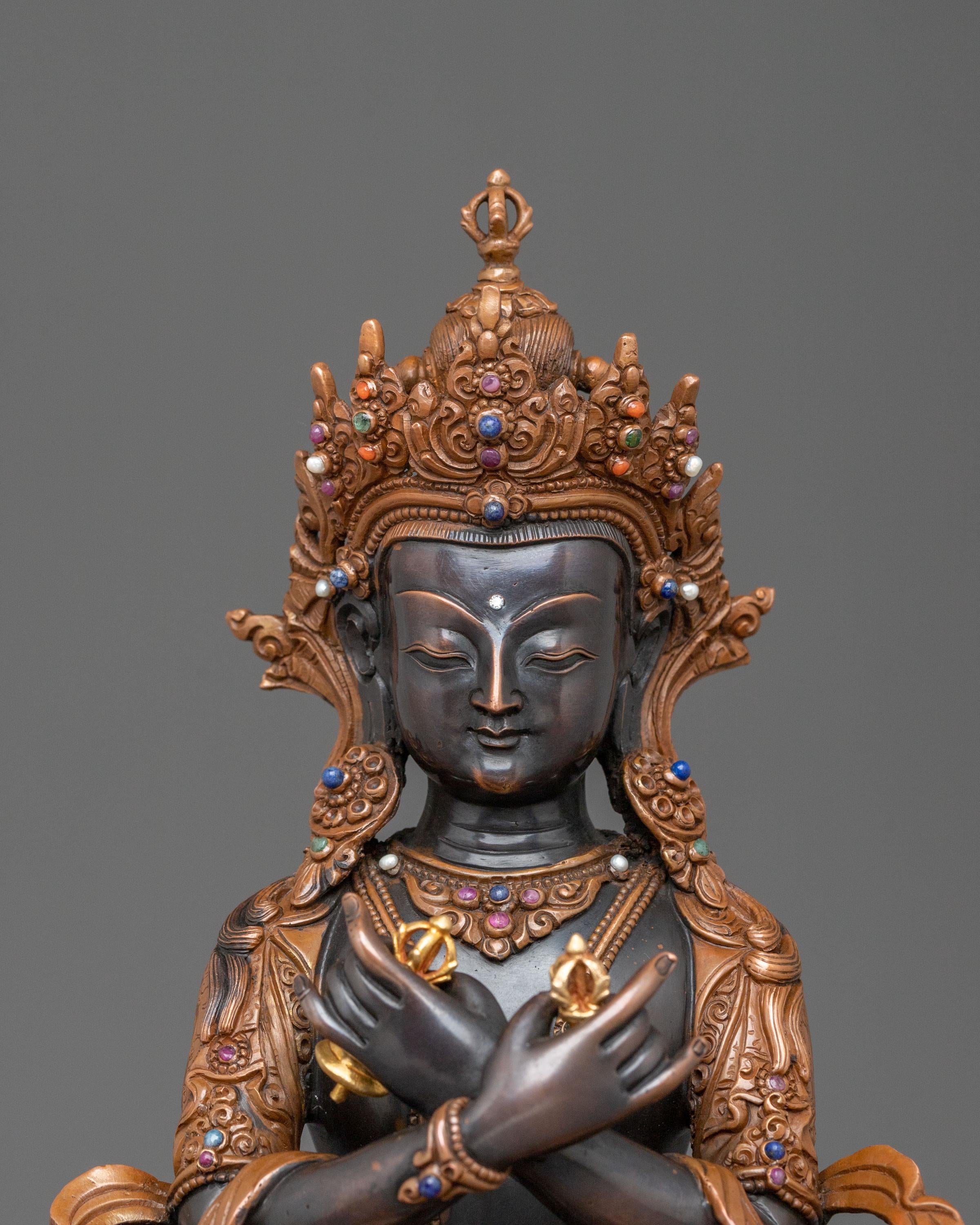 Vajradhara Statue | Oxidized Copper & Gemstone Art