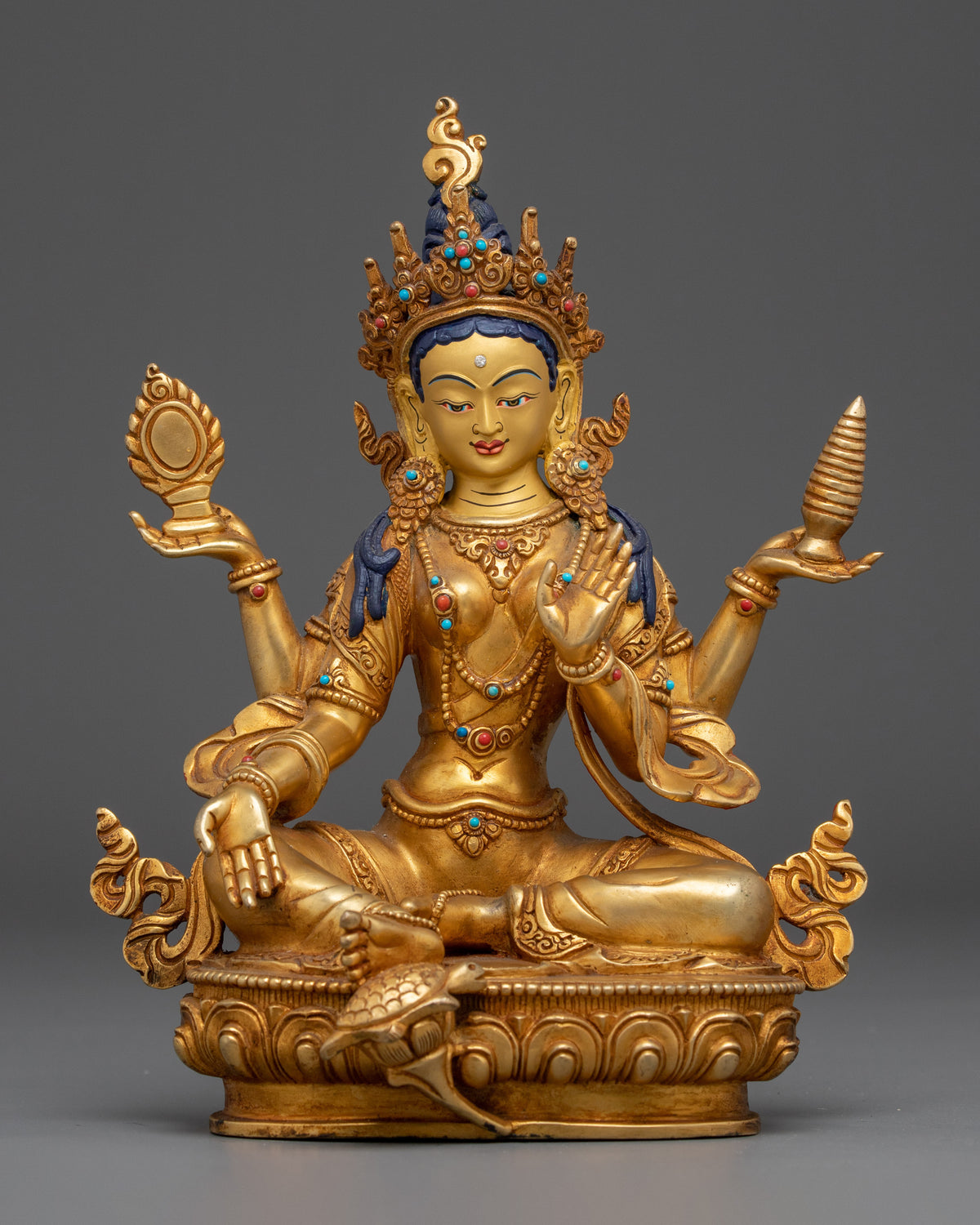 24K gold-gilded copper Laxmi statue