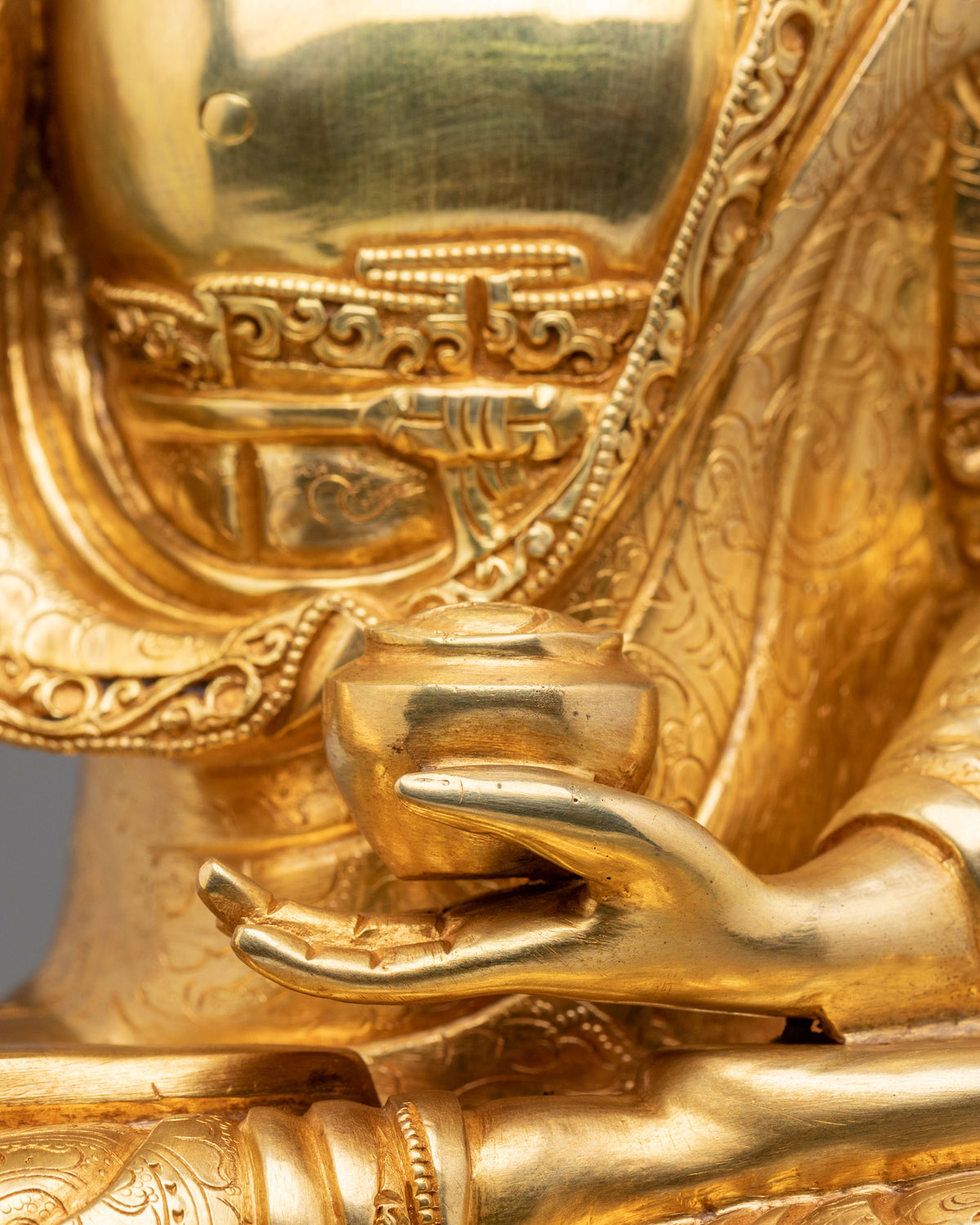 Historical Buddha Shakyamuni Hand Carved Sculpture in 24K Gold