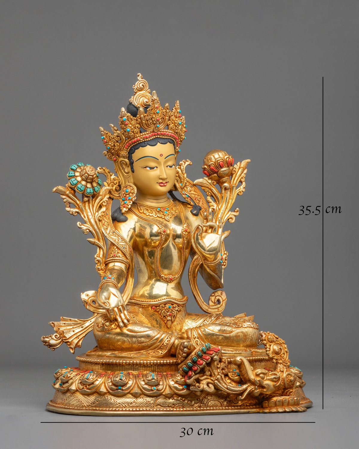 24K Gold Coated Green Tara Sacred Sculpture | Goddess of Compassion