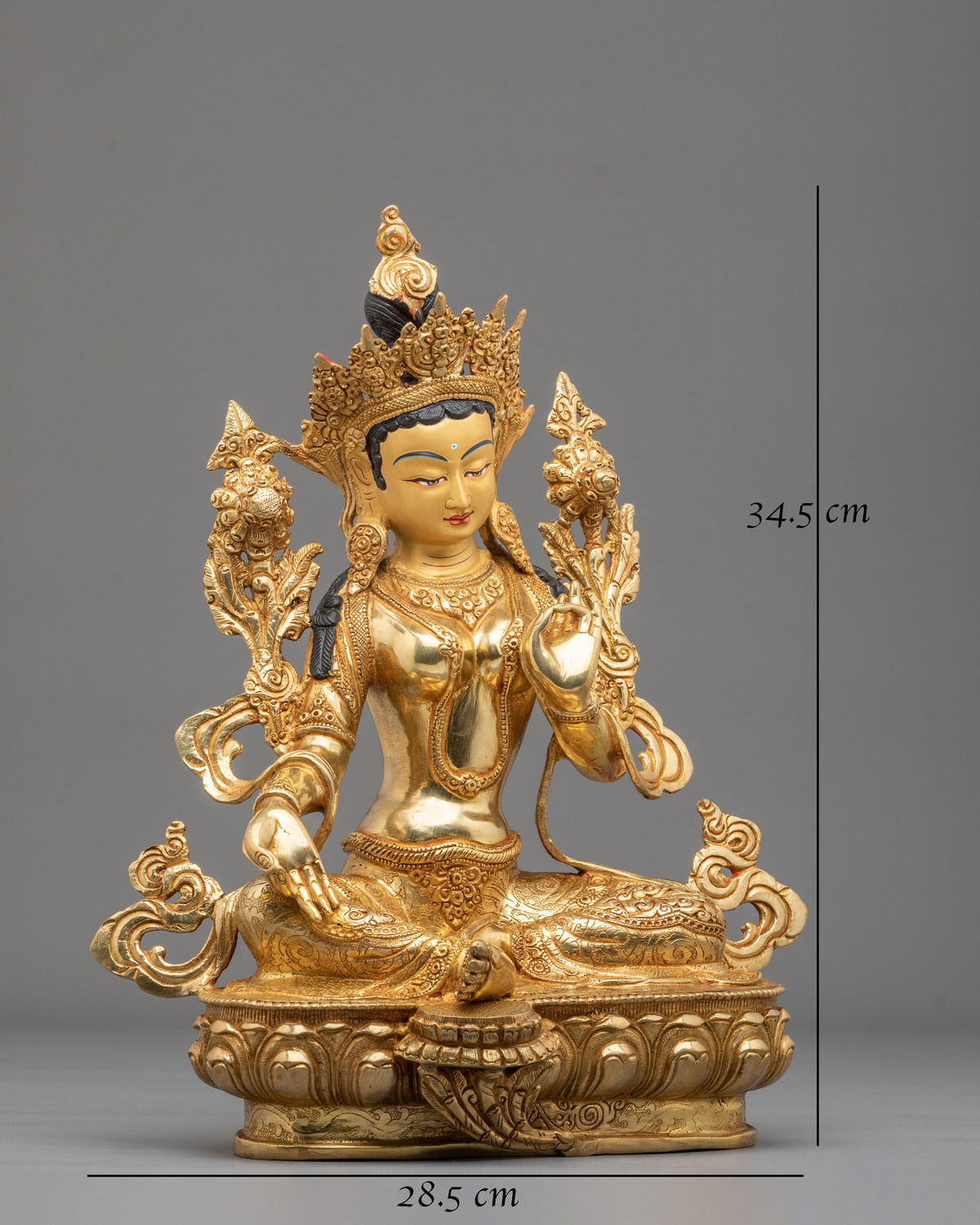 Goddess Green Tara Copper Sculpture | 24K Gold Gilded Buddhist Statue