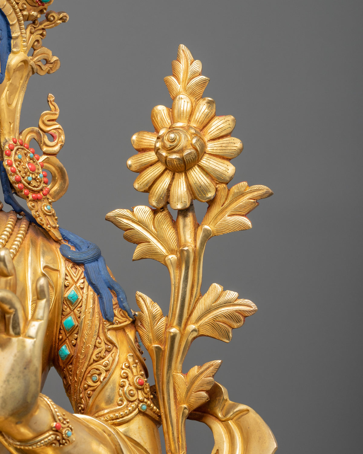 Green Tara 24K Fire Gold Gliding Statue | Buddhist Home Decoration