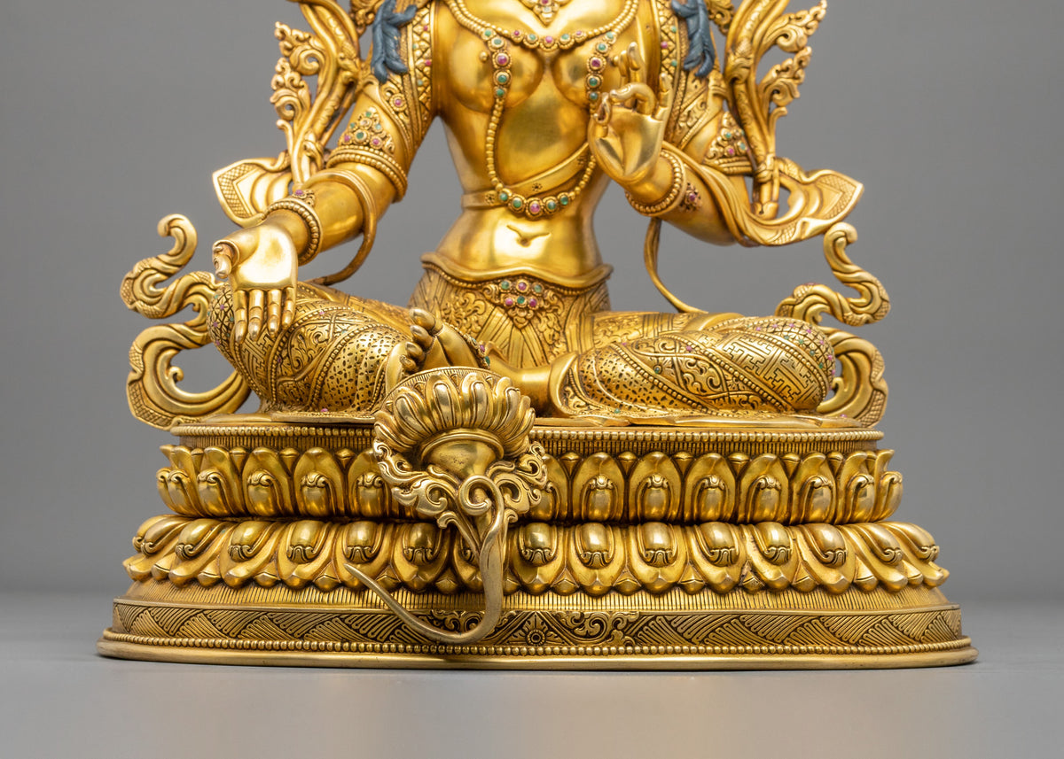 Gemstones Adorned Green Tara Sculpture | Home Decor