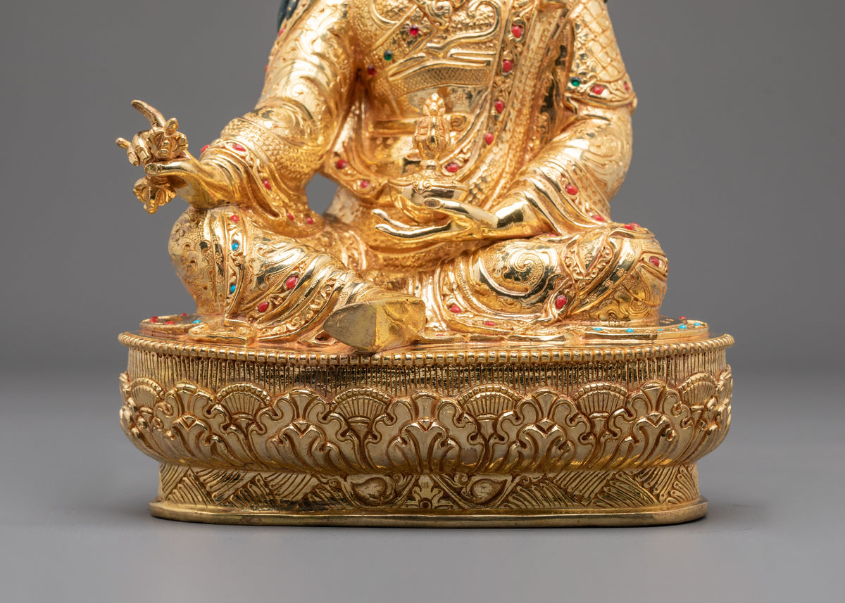 Guru Rinpoche Acrylic Painted Sculpture: 24K Gold Gilded Himalayan Art