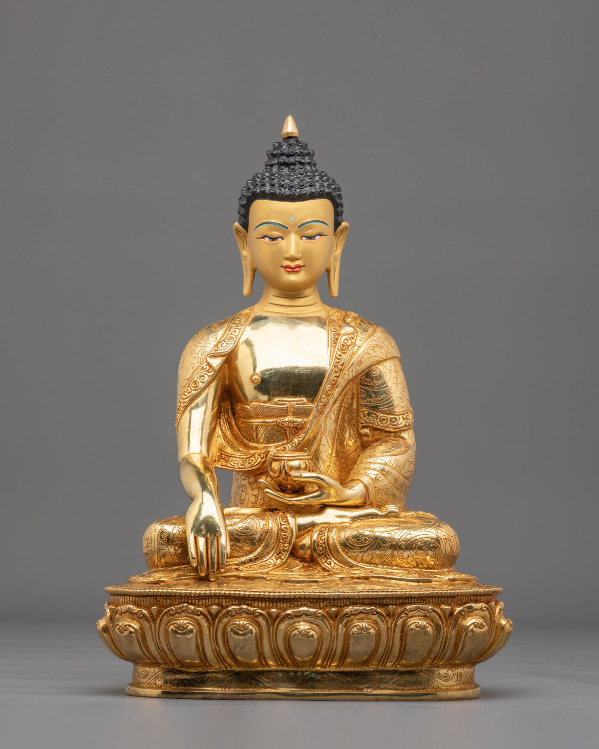 Traditional Copper Statue of Shakyamuni Buddha | 24K Gold Gilded Sculpture