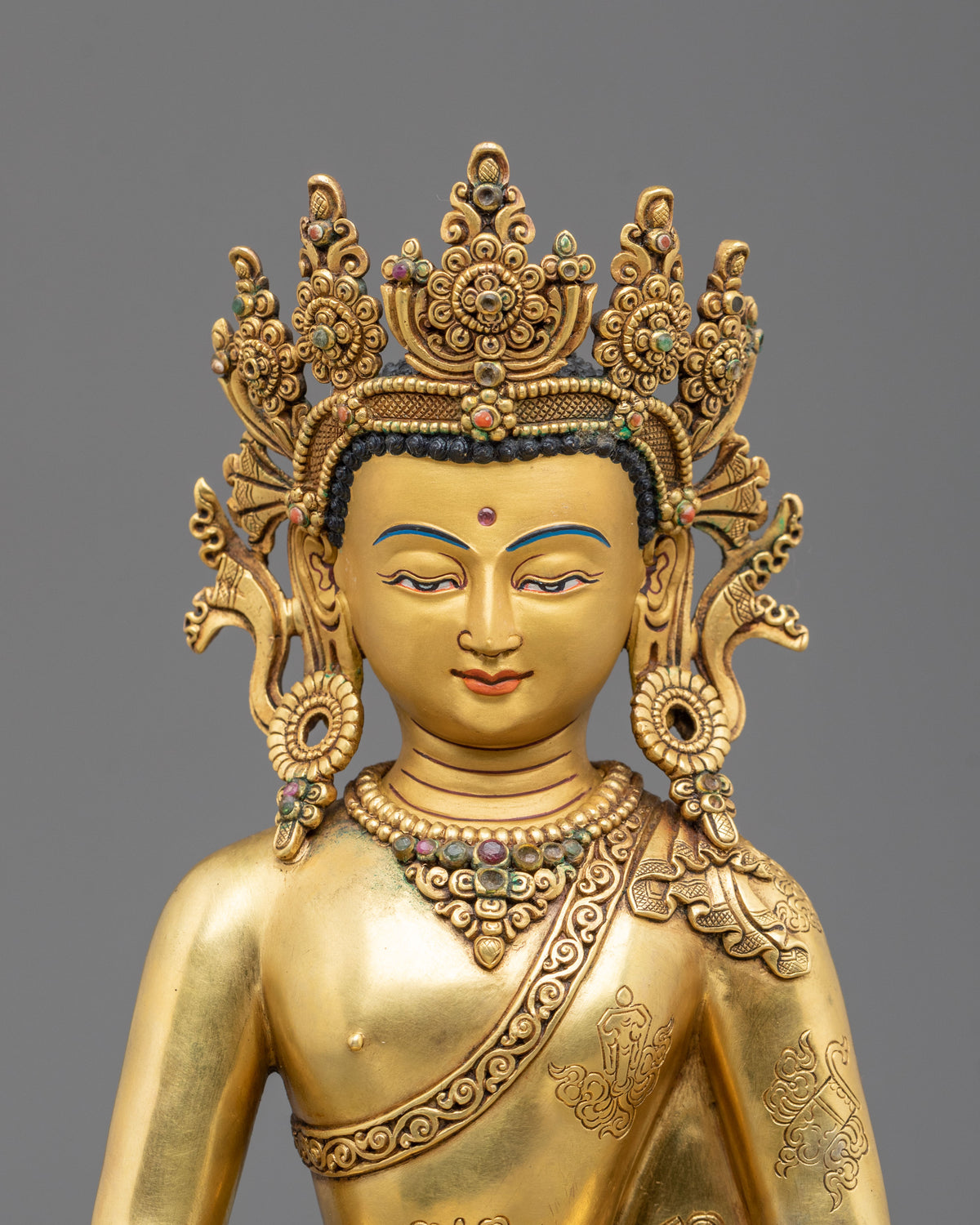 Crown Amitabha Buddha Sculpture | Copper Form of Infinite Light