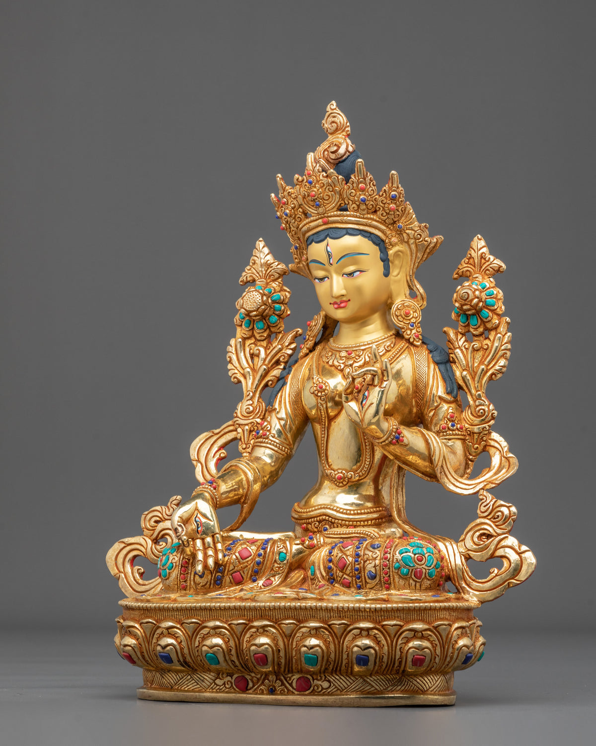 White Tara Gemstones Adorned Sculpture