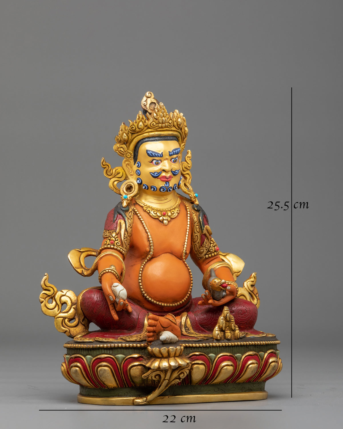 Dzambhala Sculpture | 24K Gold Gilded Buddhist Deity Figurine