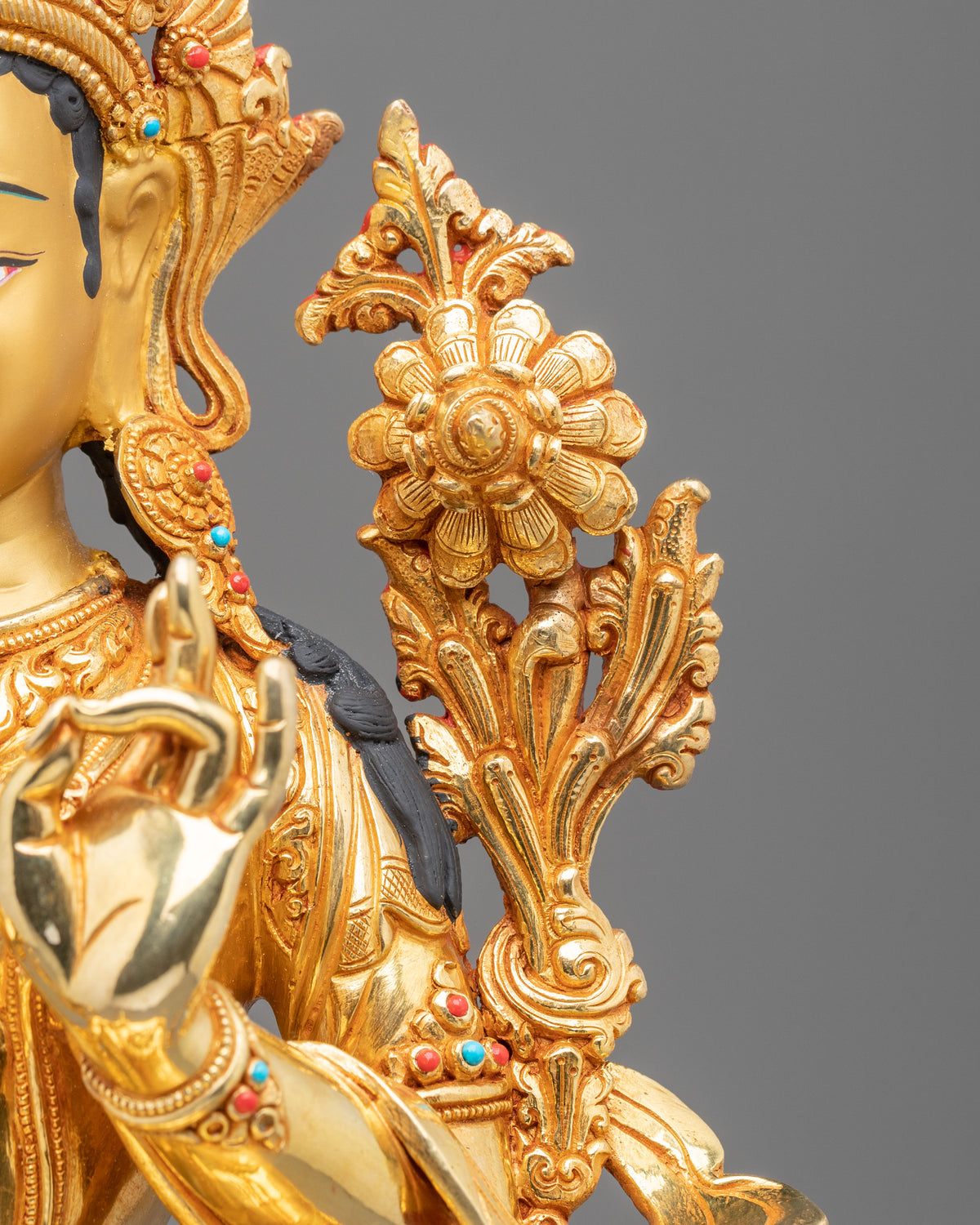 Green Tara Fire Gold Coated Statue | Made in Nepal