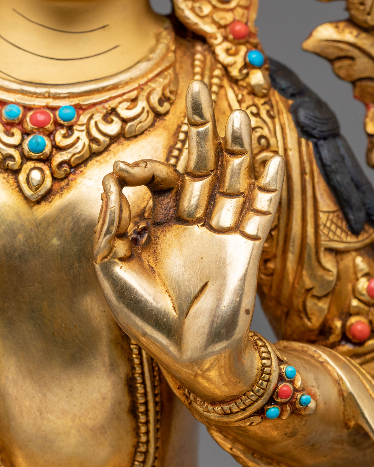Manjushri Buddhist Golden Handmade Statue | Sacred Meditation Altar