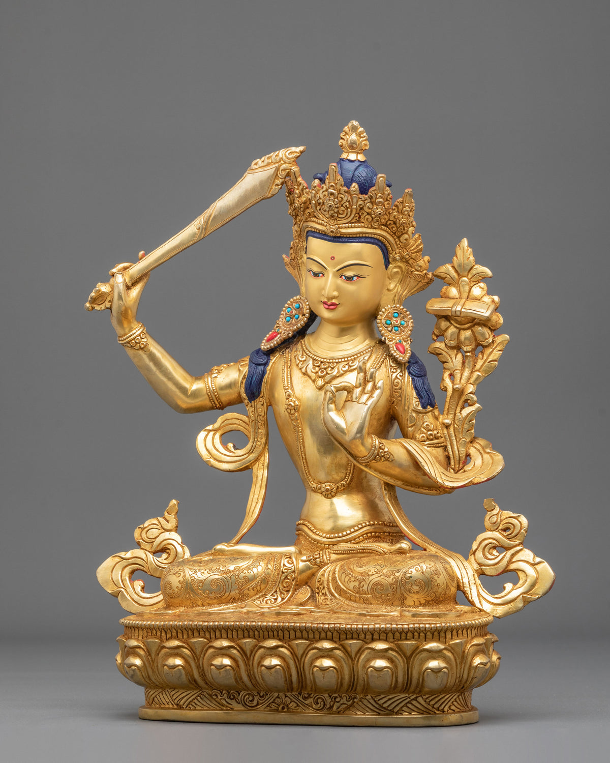 Manjushri Prajna Wisdom Sculpture | 24K Gold Gilded