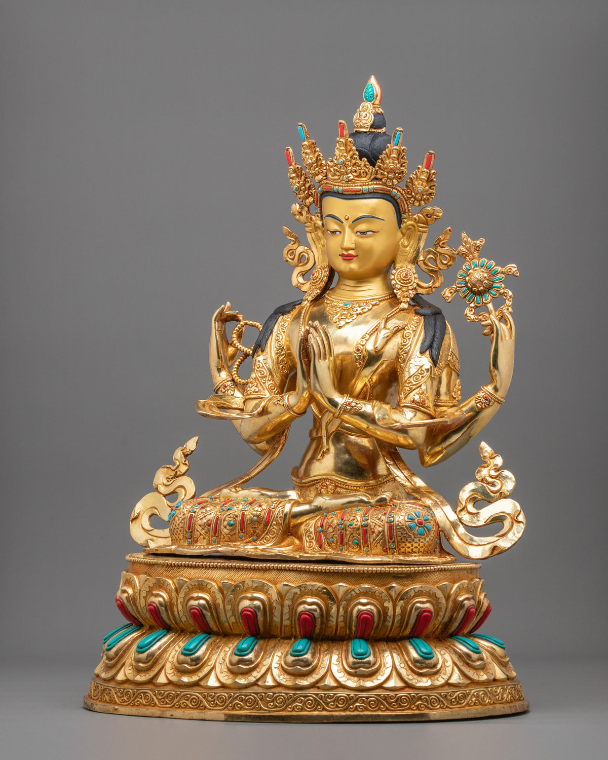 Chenrezig Great Compassion Bodhisattva Statue | 24K Gold Gilded Sculpture