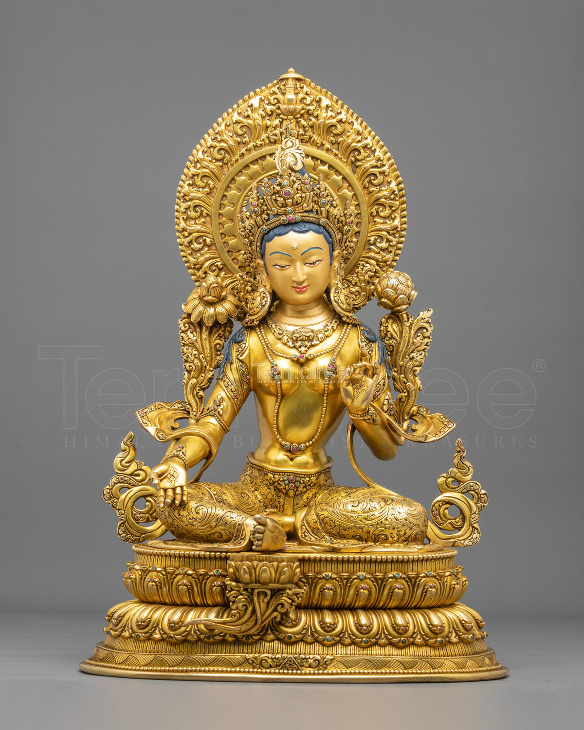 Green Tara 24K Gold-Coated Statue | Copper Form of Sacred Protection