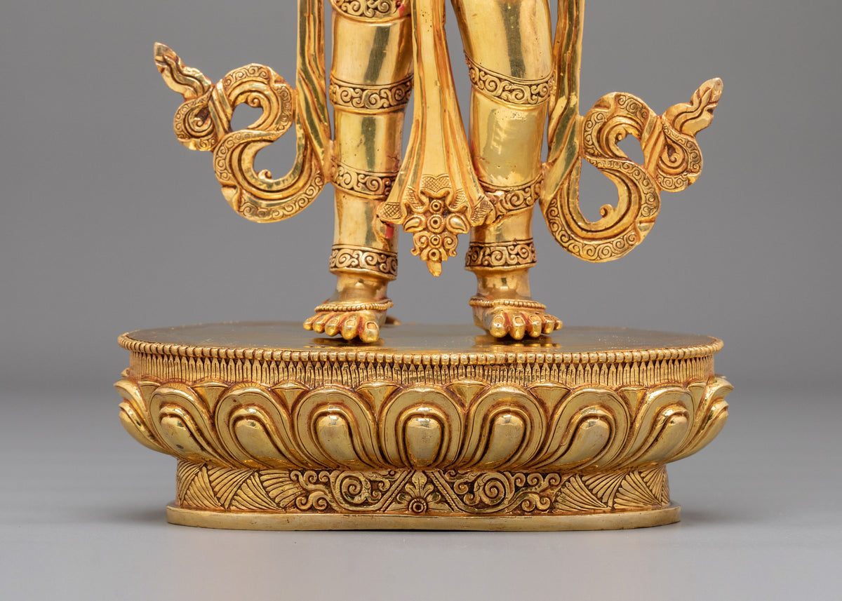 Manjushri Sculpture: 24K Fire Gold Gilding Statue with Gemstones Inlayed