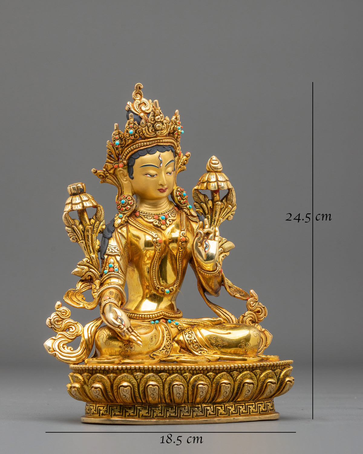 White Tara Goddess of Healing Statue | 24K Gold Gilded Buddhist Sculpture