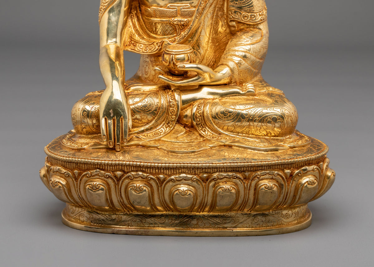 Traditional Copper Statue of Shakyamuni Buddha | 24K Gold Gilded Sculpture