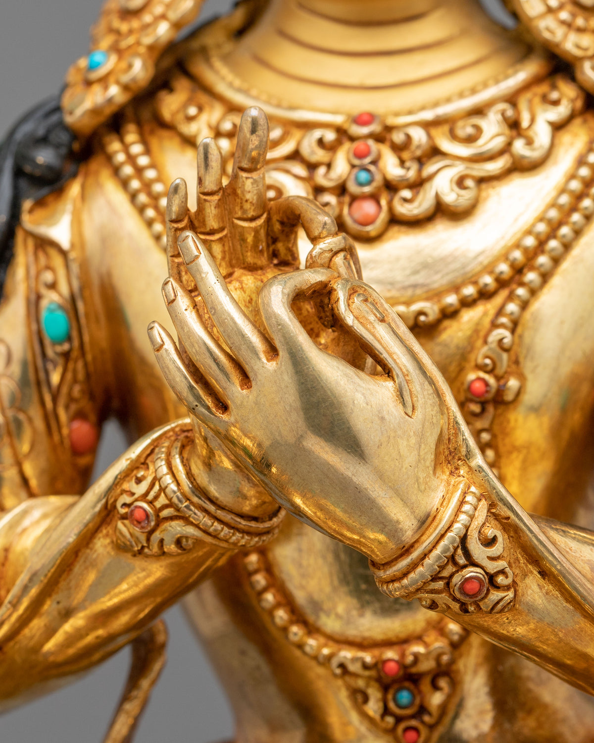 Tikshna Manjushri 24K Gold Gilded Sculpture | Traditional Buddhist Artwork of Sharp Wisdom