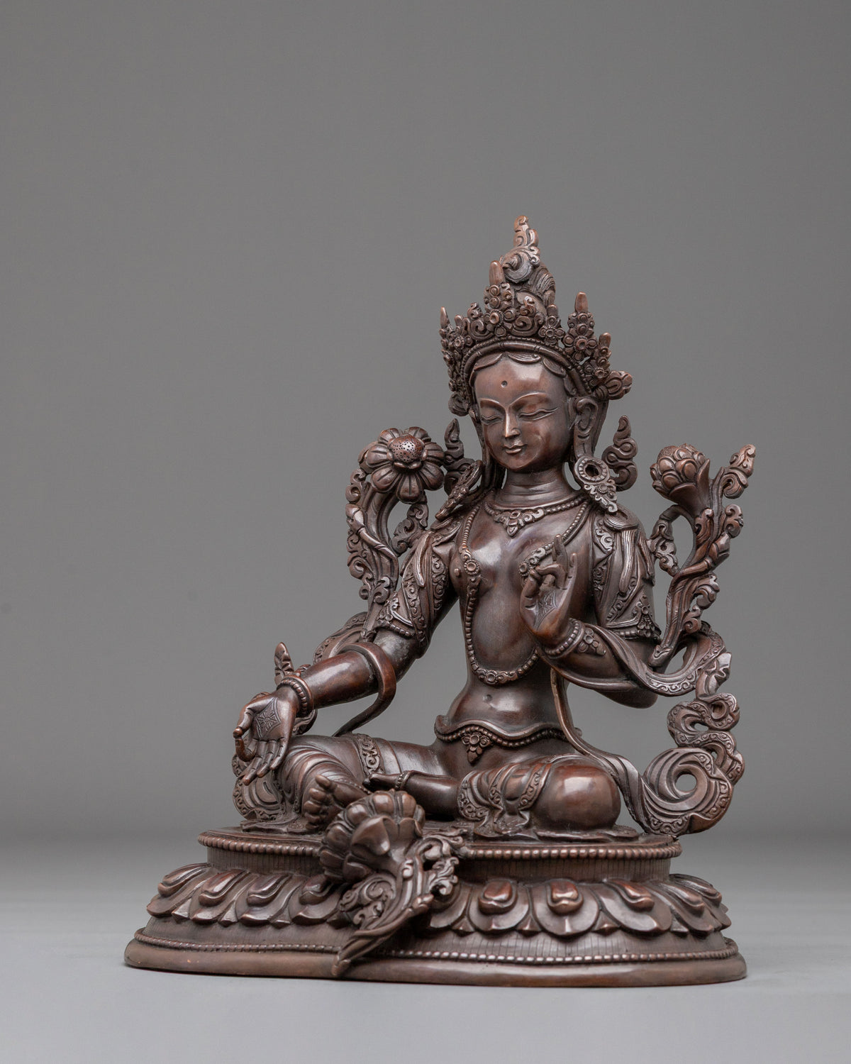 Green Tara Oxidized Figurine for Altar | Buddhist Deity of Compassion