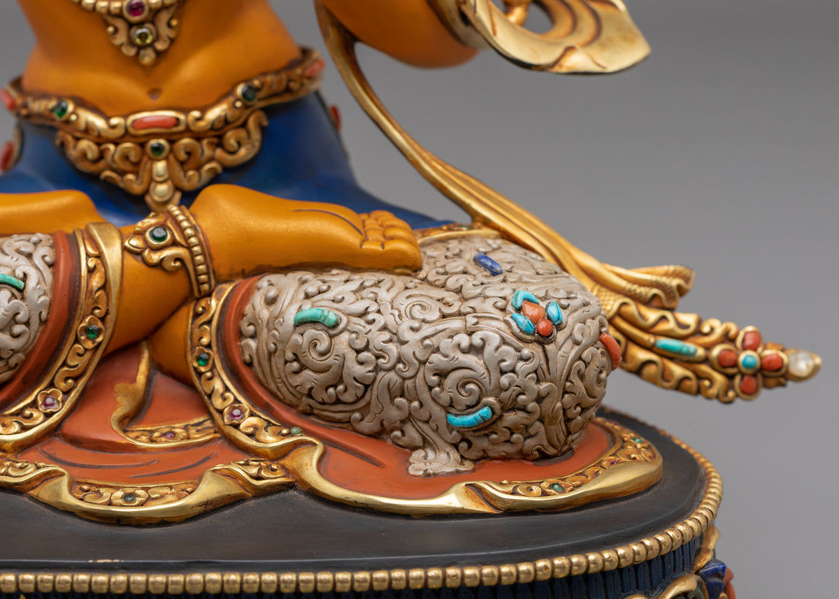 Manjushri Wisdom Sculpture | Copper Statue with Gemstone Details