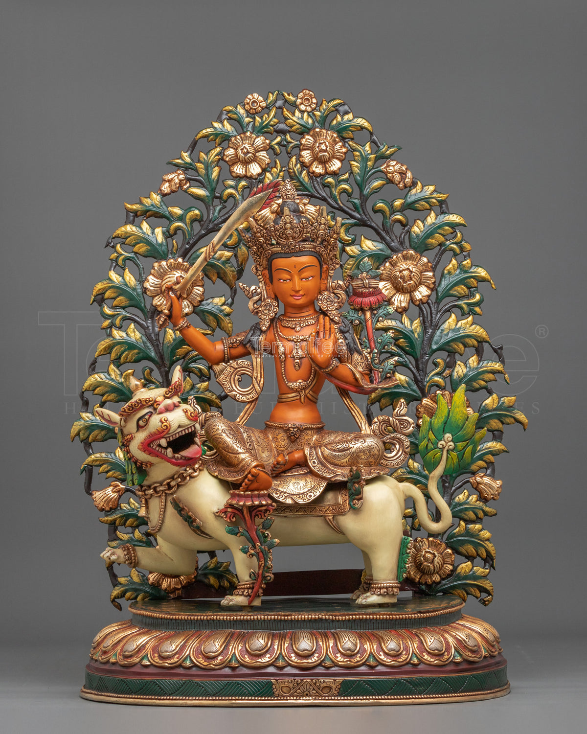 Simhanada Manjushri Wisdom Bodhisattva Sculpture for Altar