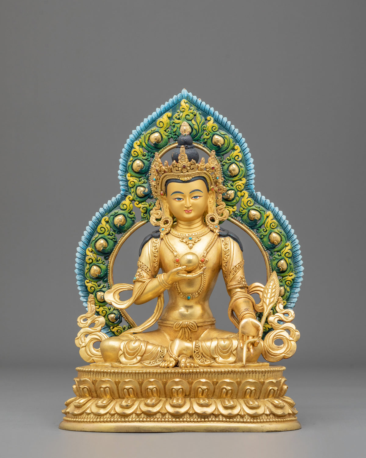 24k Gold Gilded Kshitigarbha Statue | Sacred Copper Figurine