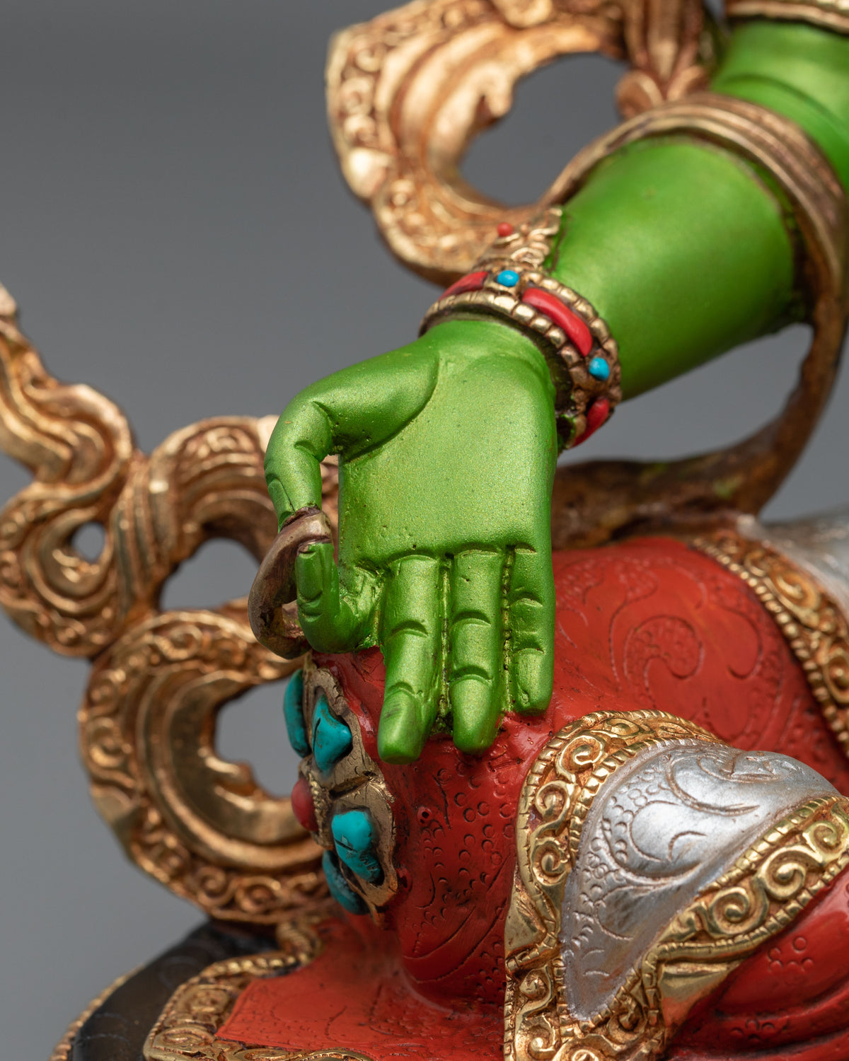 Green Tara Lotus of Liberation Statue | Gold Painted Buddhist Sculpture