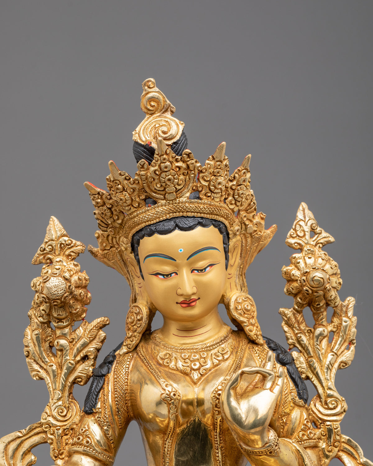 Goddess Green Tara Copper Sculpture | 24K Gold Gilded Buddhist Statue