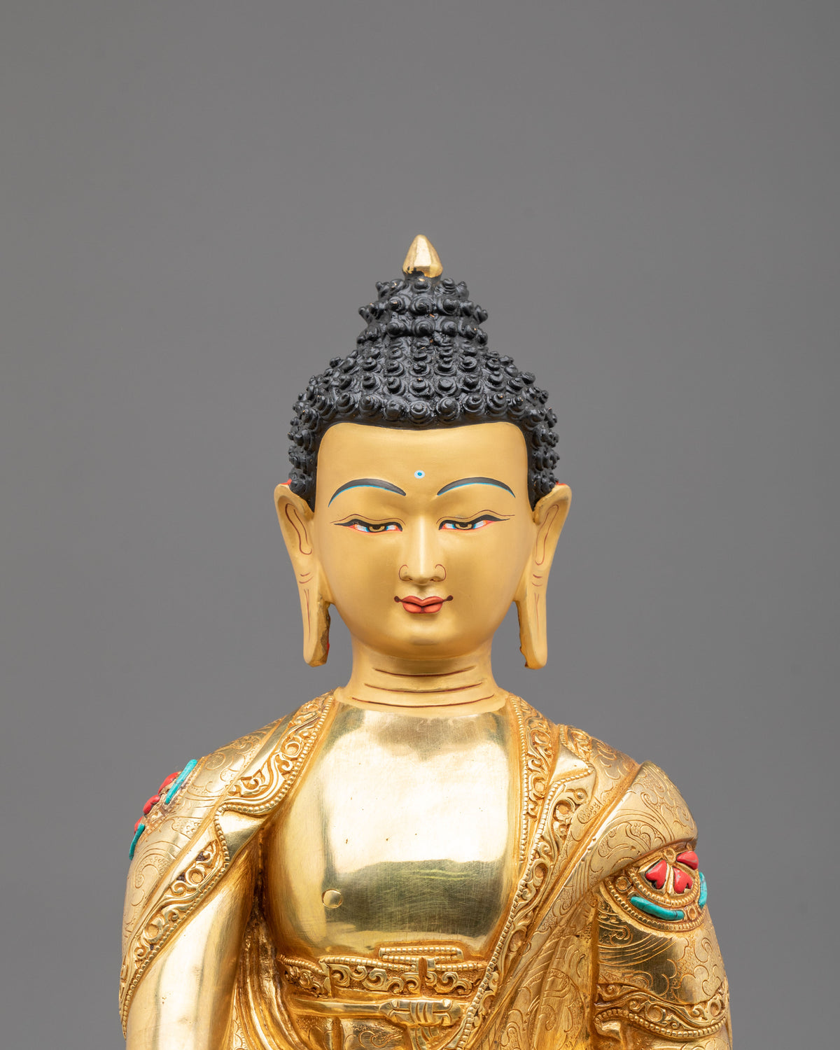 Historical Buddha Shakyamuni Hand Carved Sculpture in 24K Gold