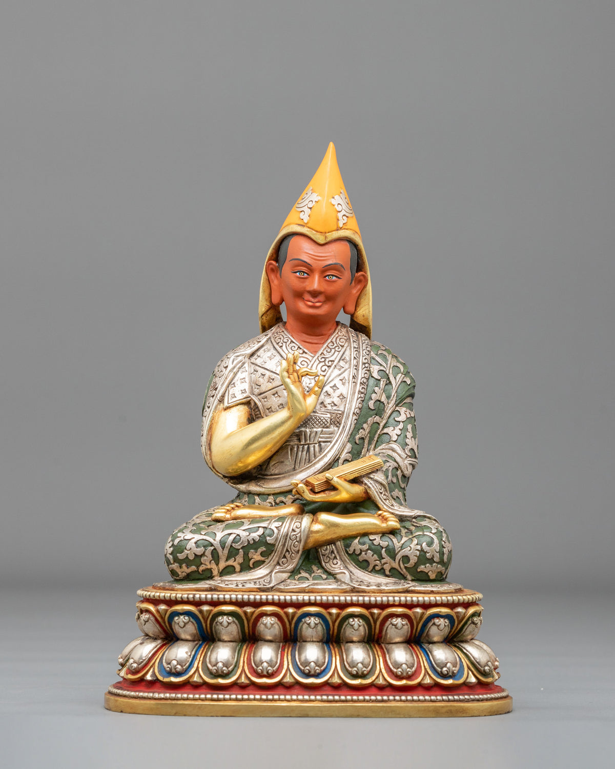 Handcrafted Gelug Lineage Statue of Tsongkhapa with Khedrup Je and Gyaltsab Je
