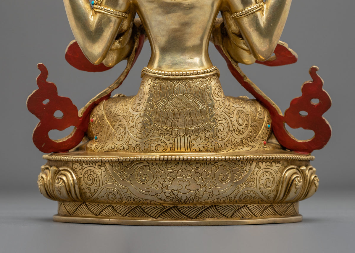 Four-Armed Chenrezig 24K Gold Gilded Sculpture | Bodhisattva of Compassion