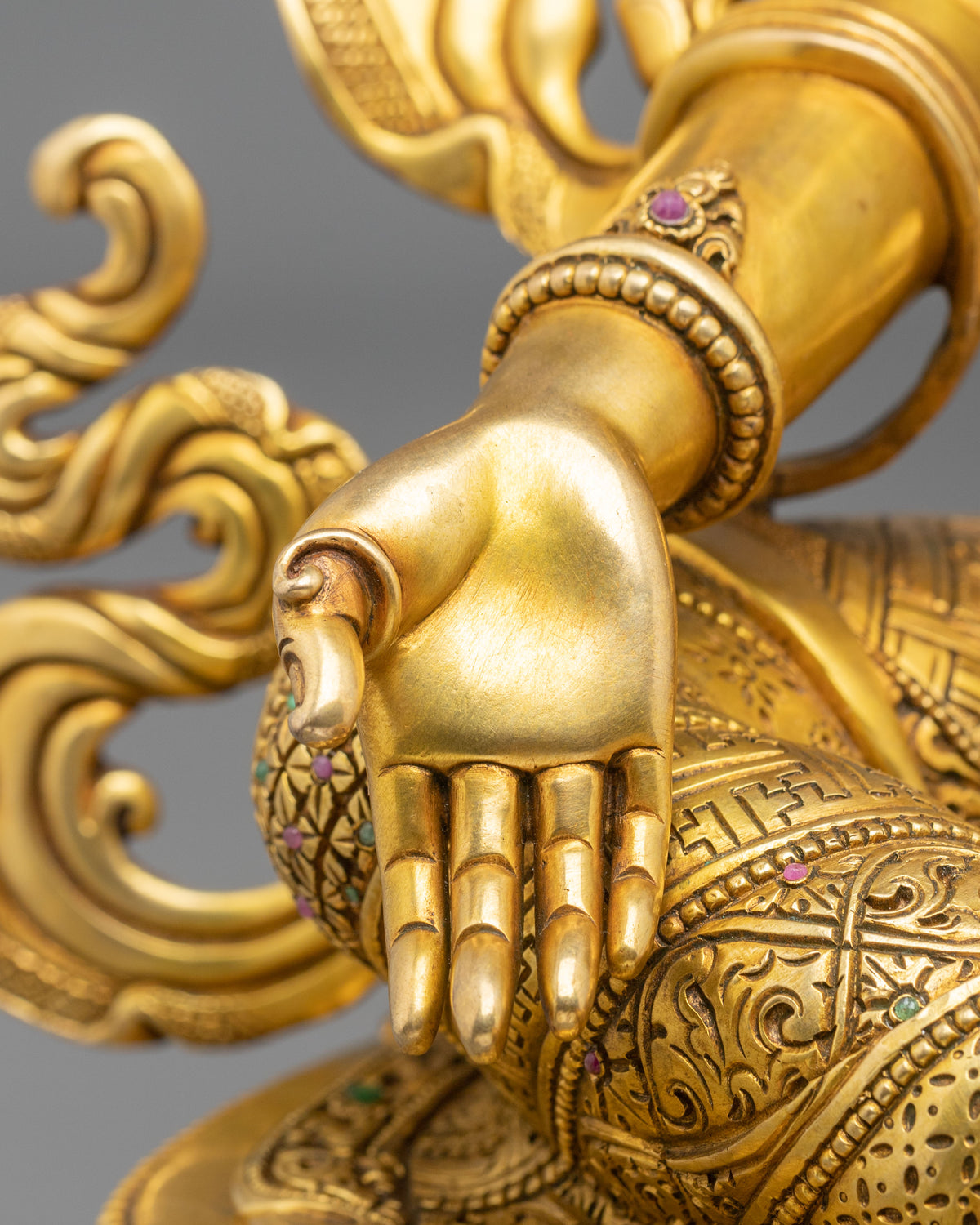 Gemstones Adorned Green Tara Sculpture | Home Decor