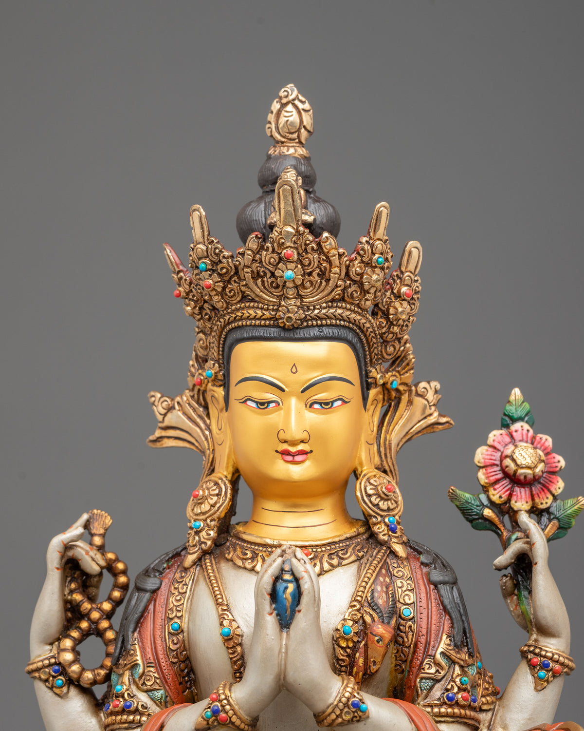 Four Armed Chenrezig Traditional Sculpture: Bodhisattva of Great Compassion