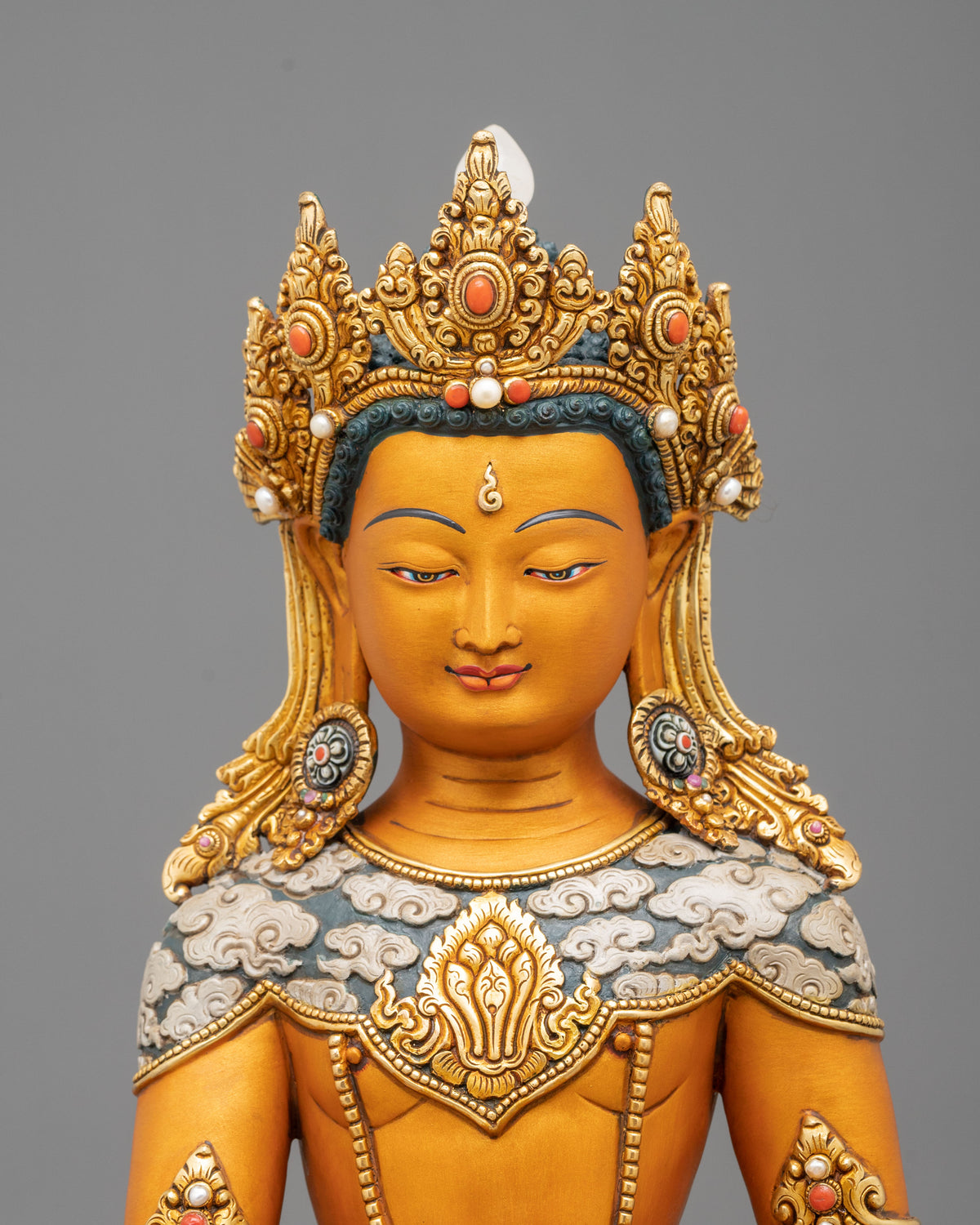 handmade 24k gold glided crown shakyamuni buddha statue