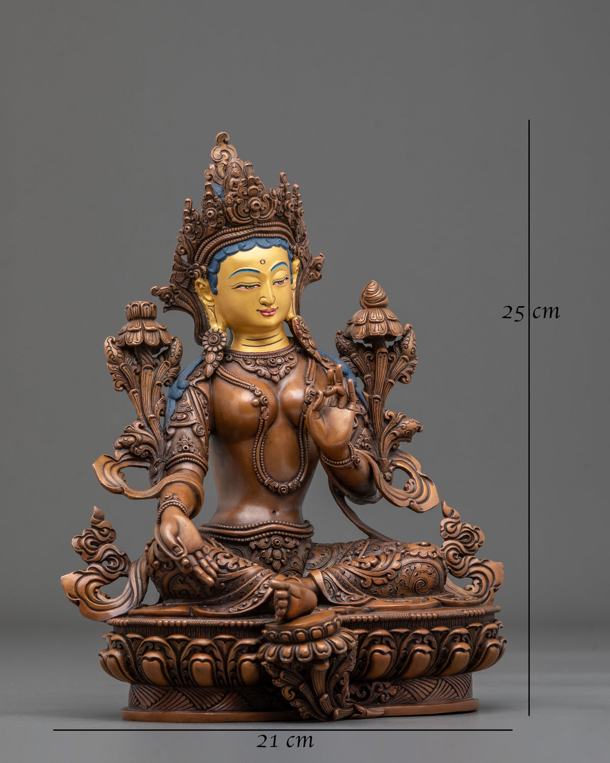 Green Tara Sculpture | Handcrafted Gemstones Adorned Figurine