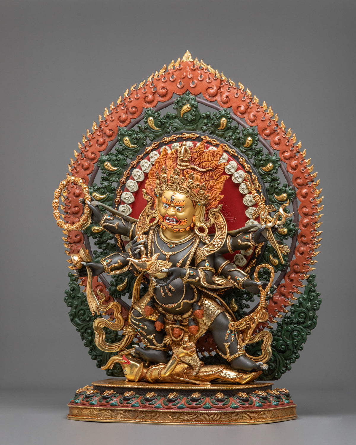Six-Armed Mahakala Wrathful Guardian Statue | Himalayan Buddhist Shrine Art