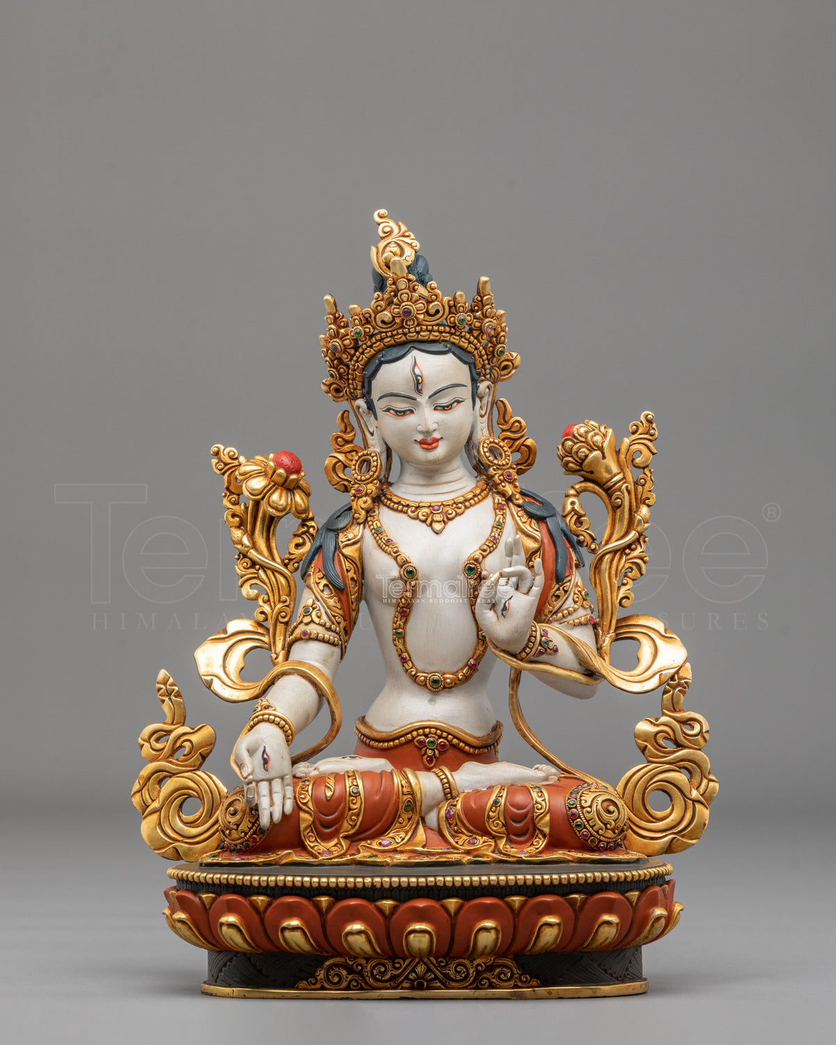 White Tara Copper Figurine: Deity of long life & Healing